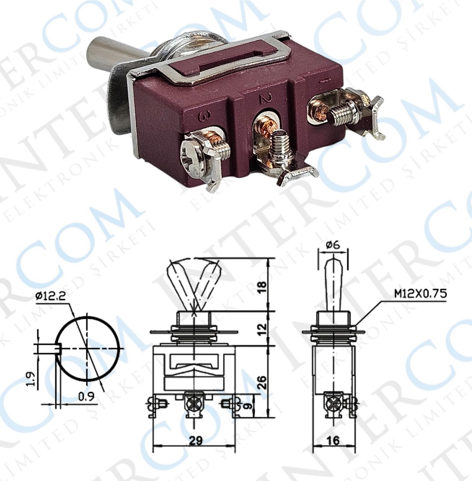 IC-155S SWION Toggle Switch 3P MOM-OFF-MOM Ø12mm XT-13BF
