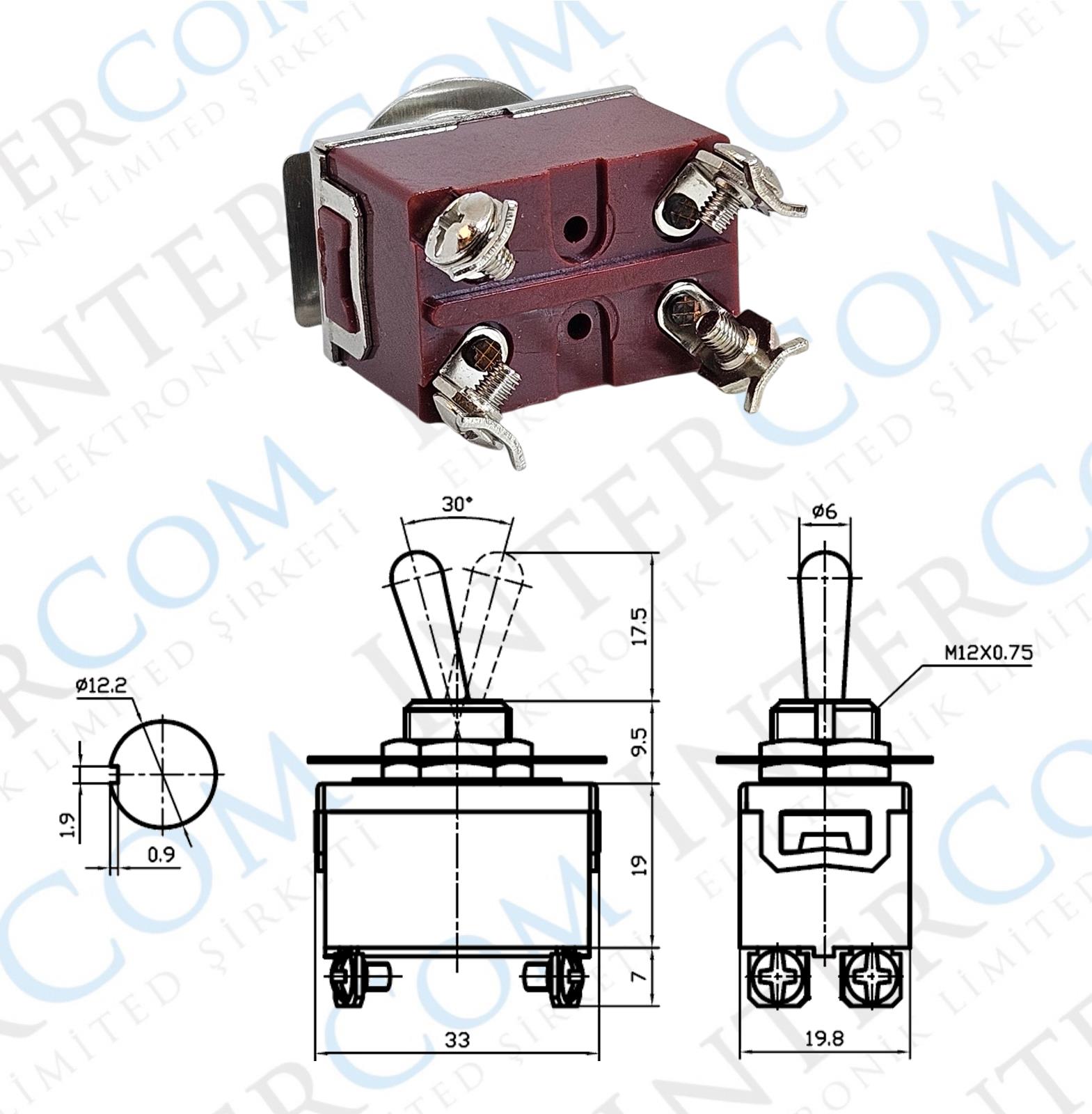 IC-156A Toggle Switch 4P MOM-OFF Ø12mm KN3C-201