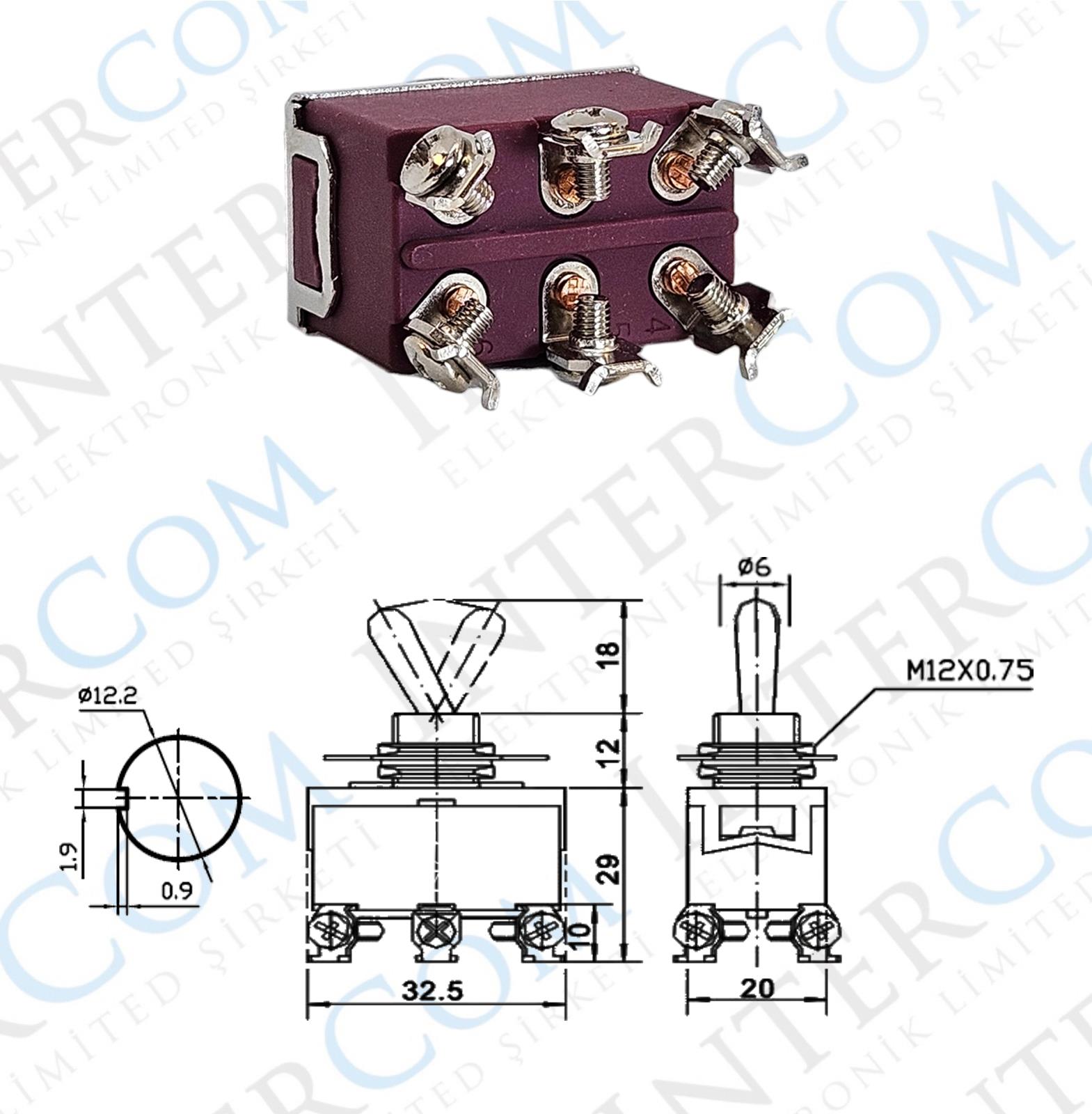 IC-160S SWION Toggle Switch 15AMP 6P MOM-OFF-MOM Ø12mm XT-23BF