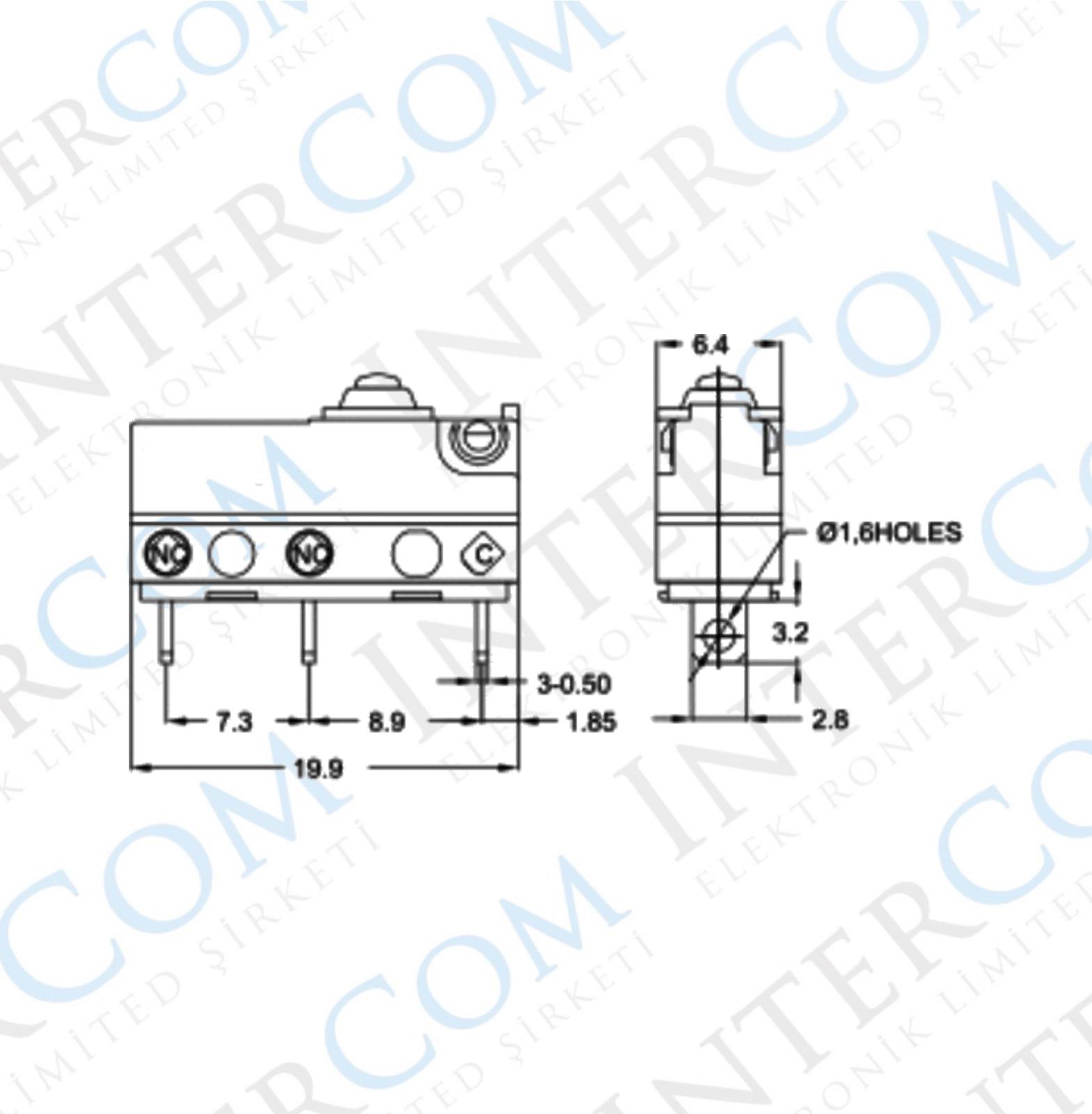 IC-163-1 Micro Switch IP65 Lehim Bacak Paletsiz Su Geçirmez