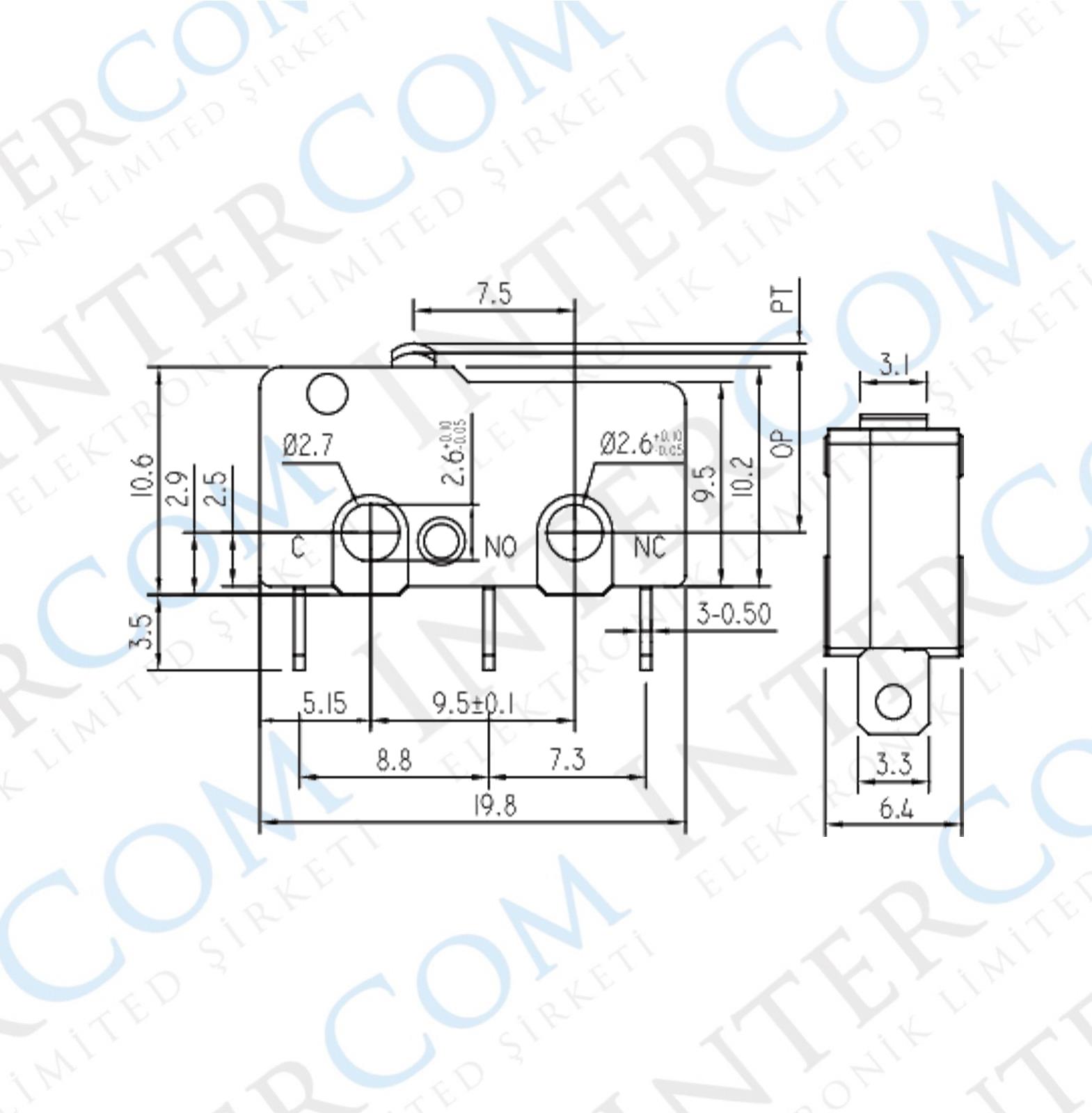 IC-163-2 Micro Switch Lehim Bacak Paletsiz 5A/250VAC KW4-Z1F