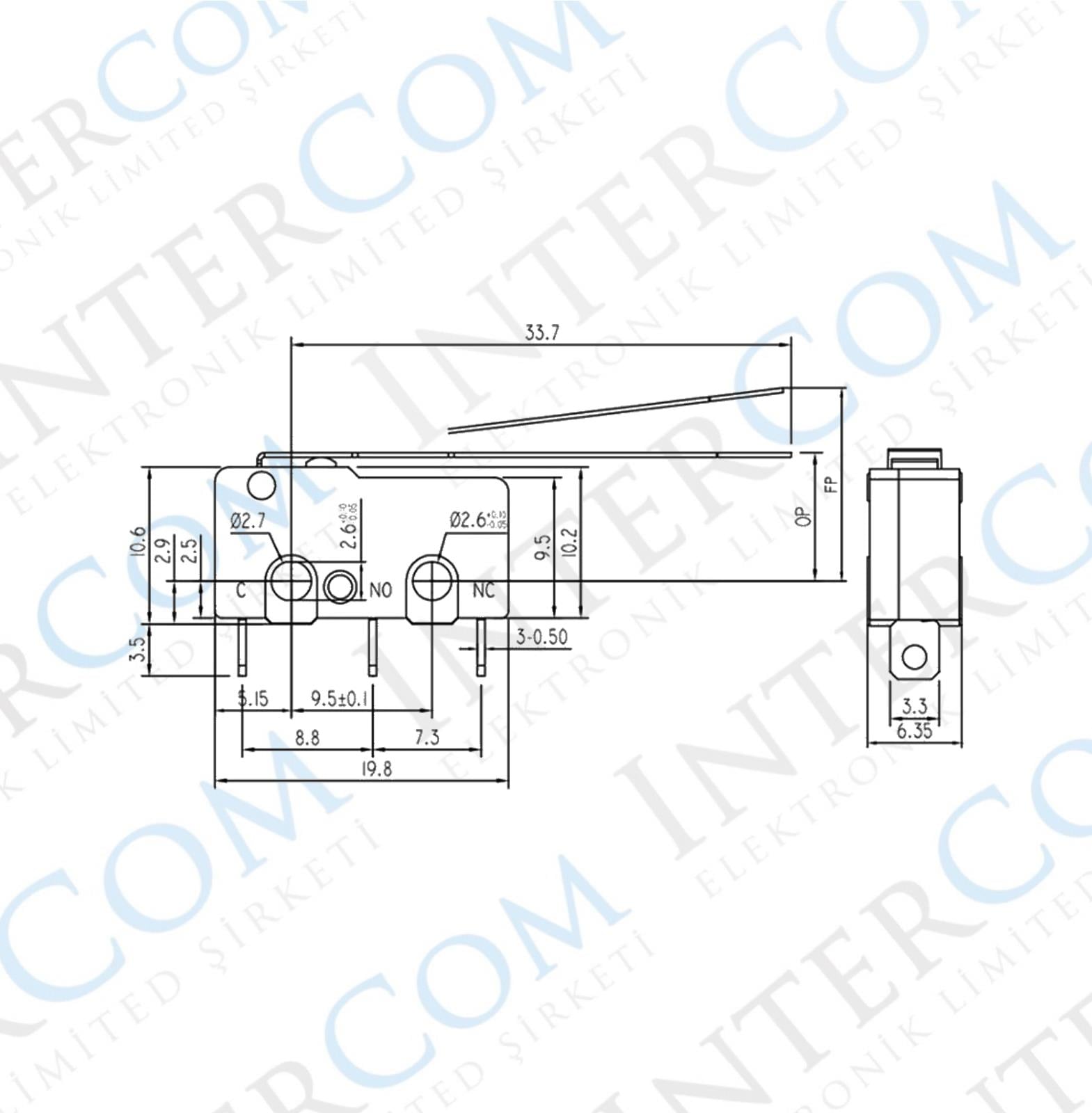 IC-164 Micro Switch Lehim Bacak Uzun Paletli 5A/250VAC KW4-Z3F