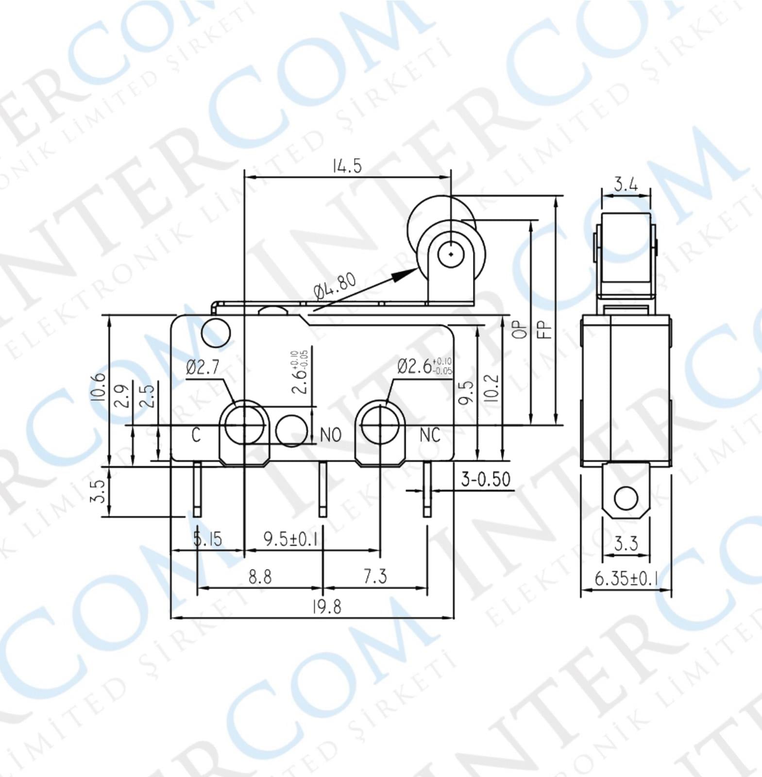 IC-168 Micro Switch Lehim Bacak Makaralı 5A/250VAC KW4-Z5F