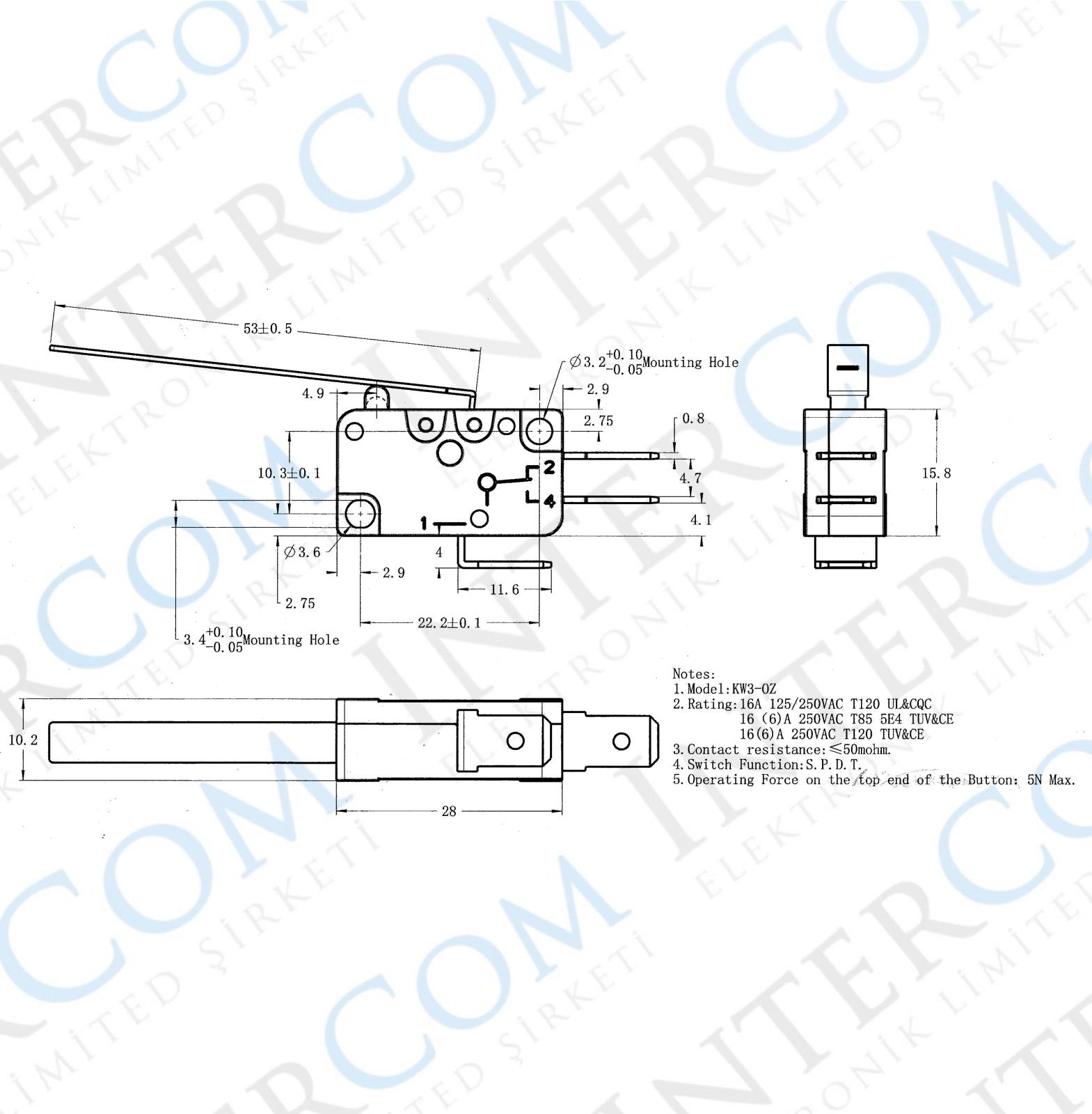 IC-173 Micro Switch Uzun Palet 16A - Ekonomik