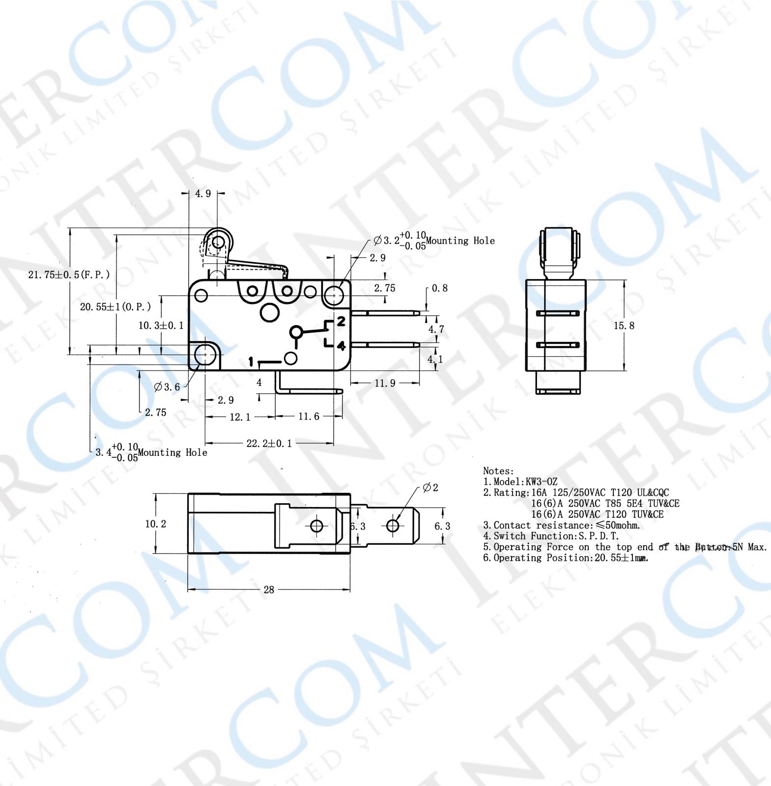 IC-175 Micro Switch Kısa Makara 16A - Ekonomik