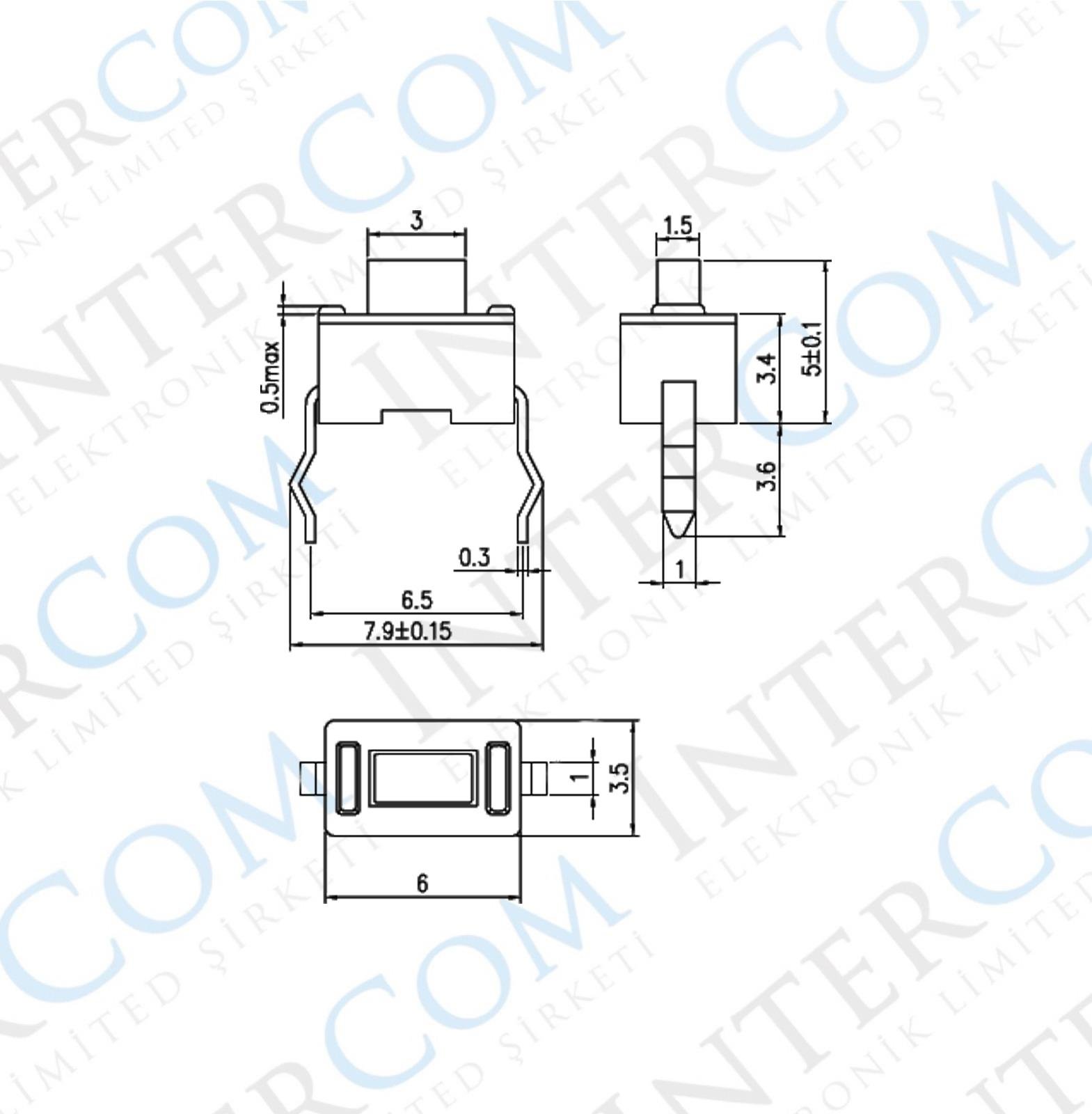 IC-201 Tact Switch Pioneer Buton 3,5x6 - 1,5mm Kısa Bacak