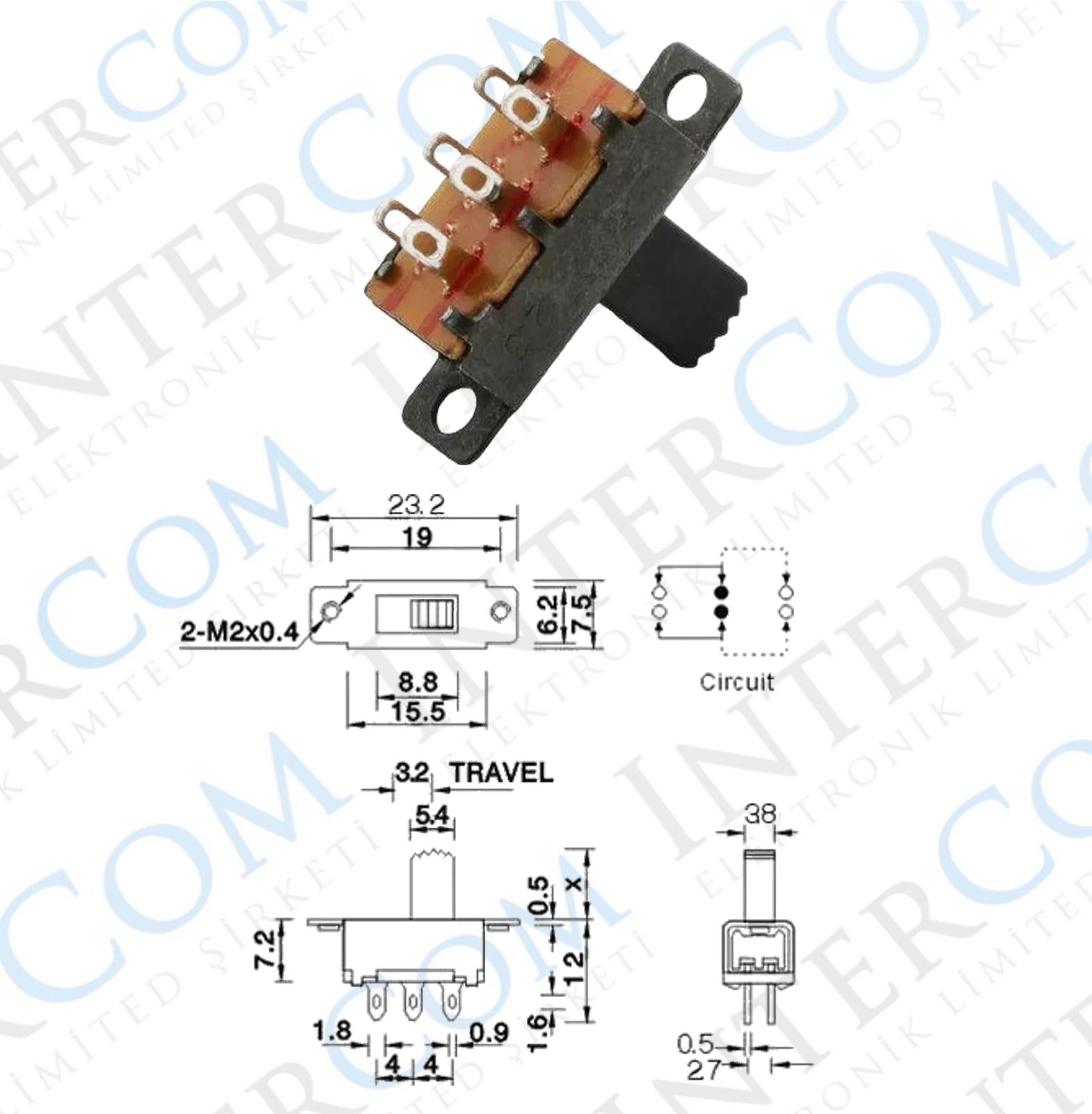 IC-208A Slide Switch ON-OFF-ON 6P