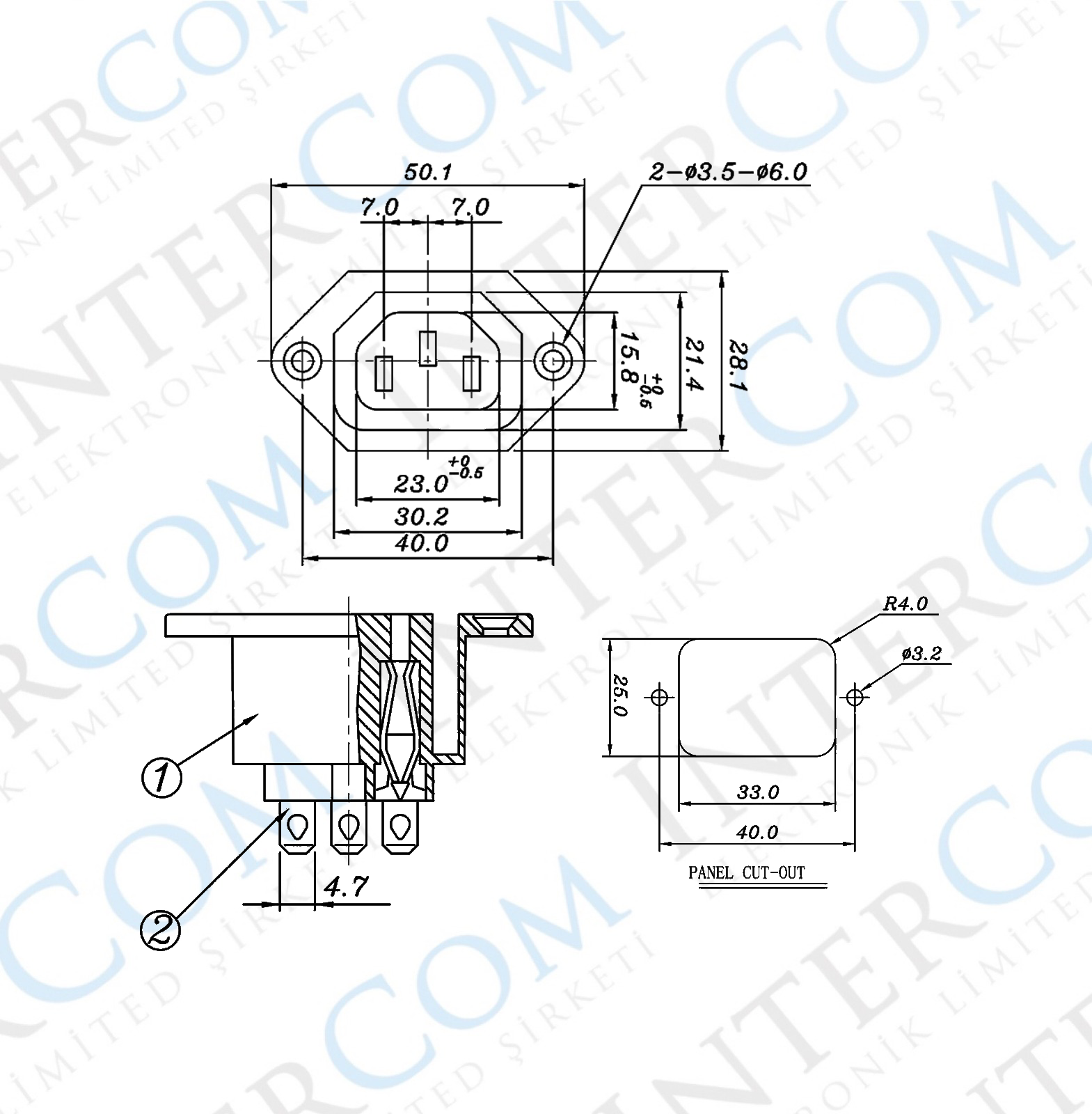 IC-212A-S C13 Power Soket Dişi Kulaklı - UL Sertifikalı