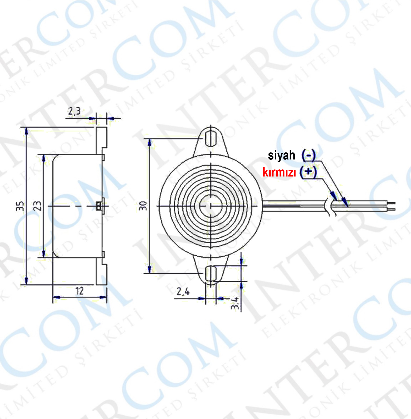 IC-221 Buzzer 12 ~ 24Volt DC 23mm Kablolu Devreli