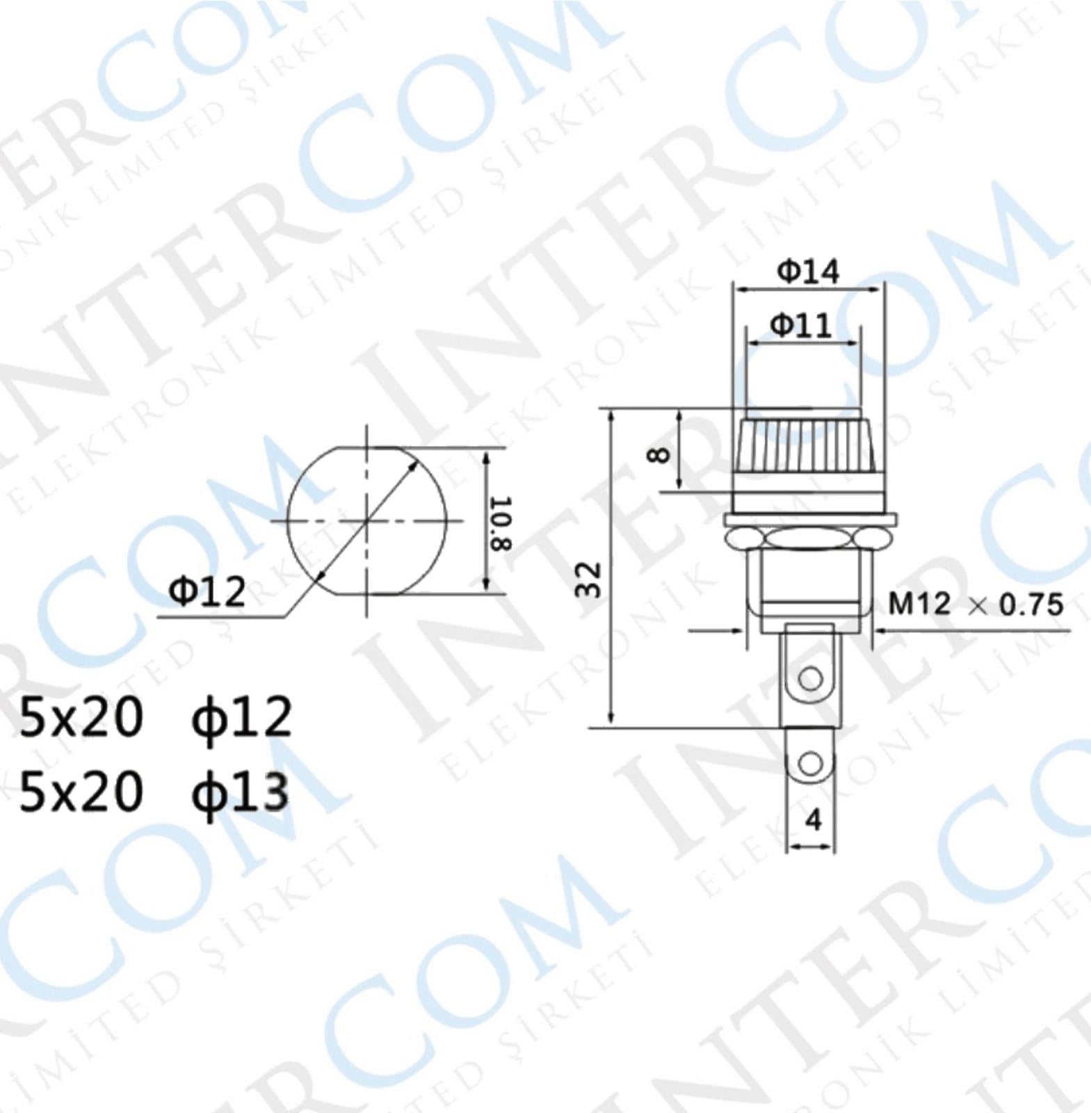 IC-235 Sigorta Yuvası 5x20mm Ø12mm Standart Ölçü