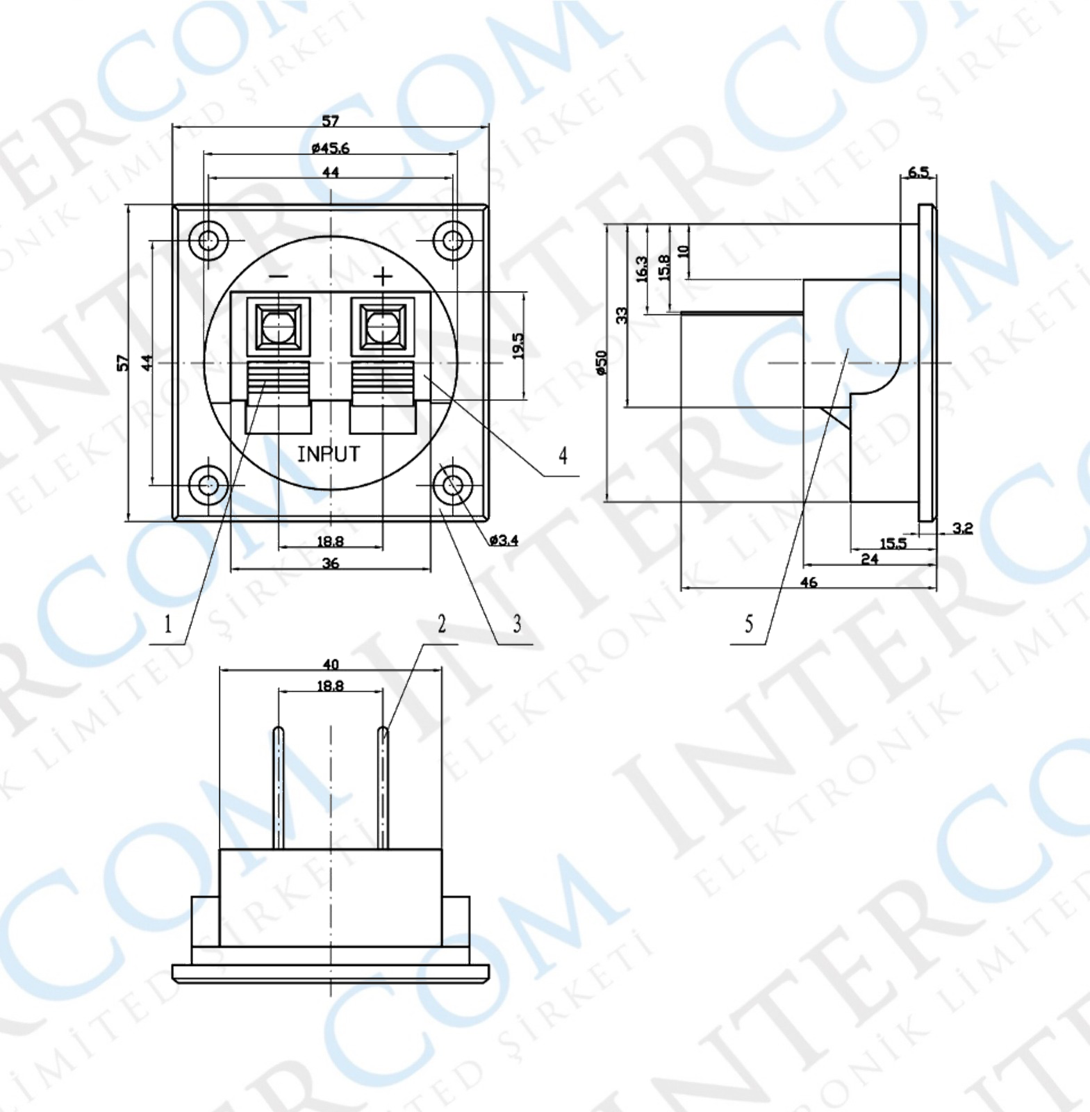 IC-249A Hoparlör Klemensi 2'li Kare