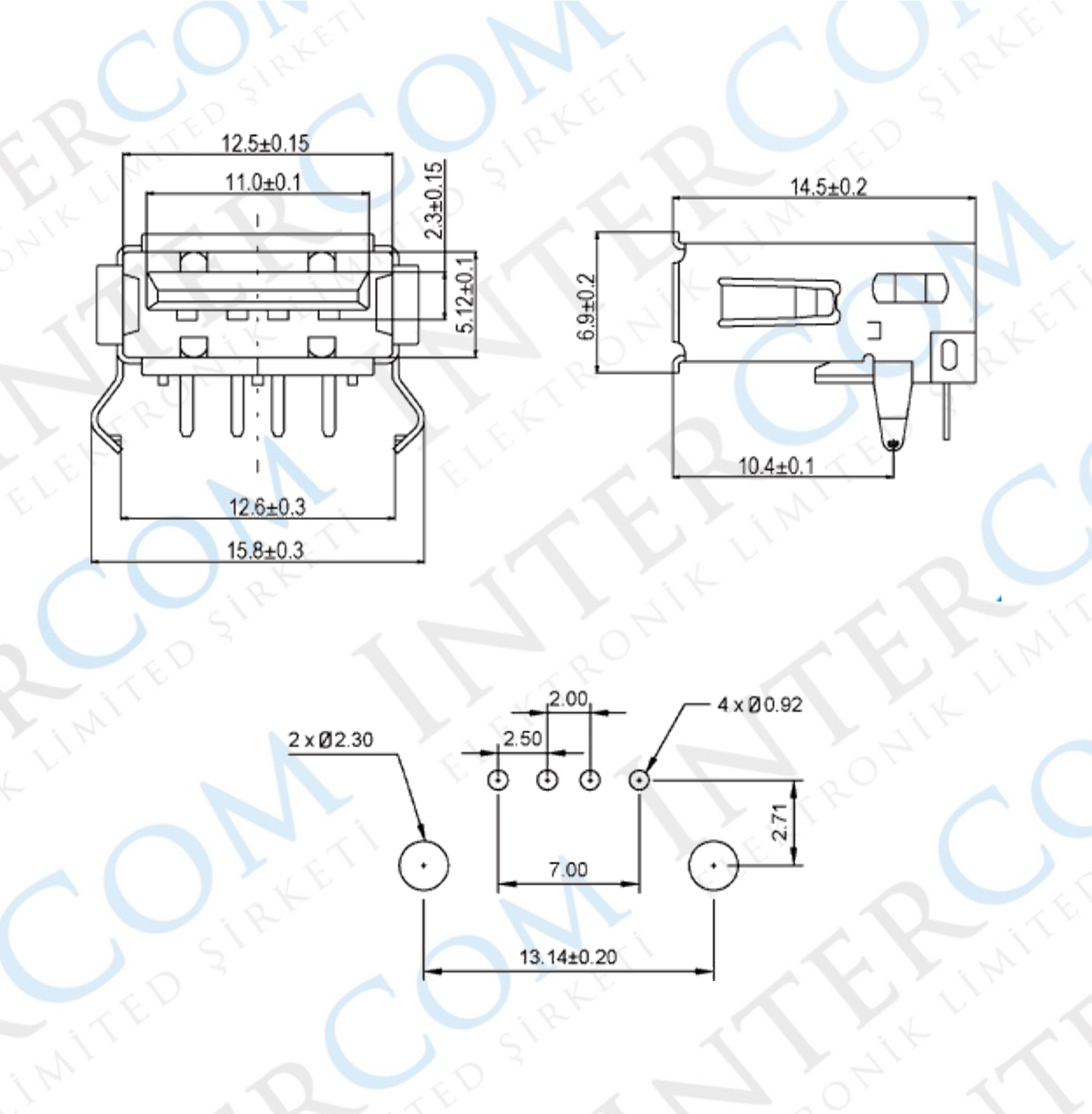 IC-265 USB Şase A Tip 90°Dişi