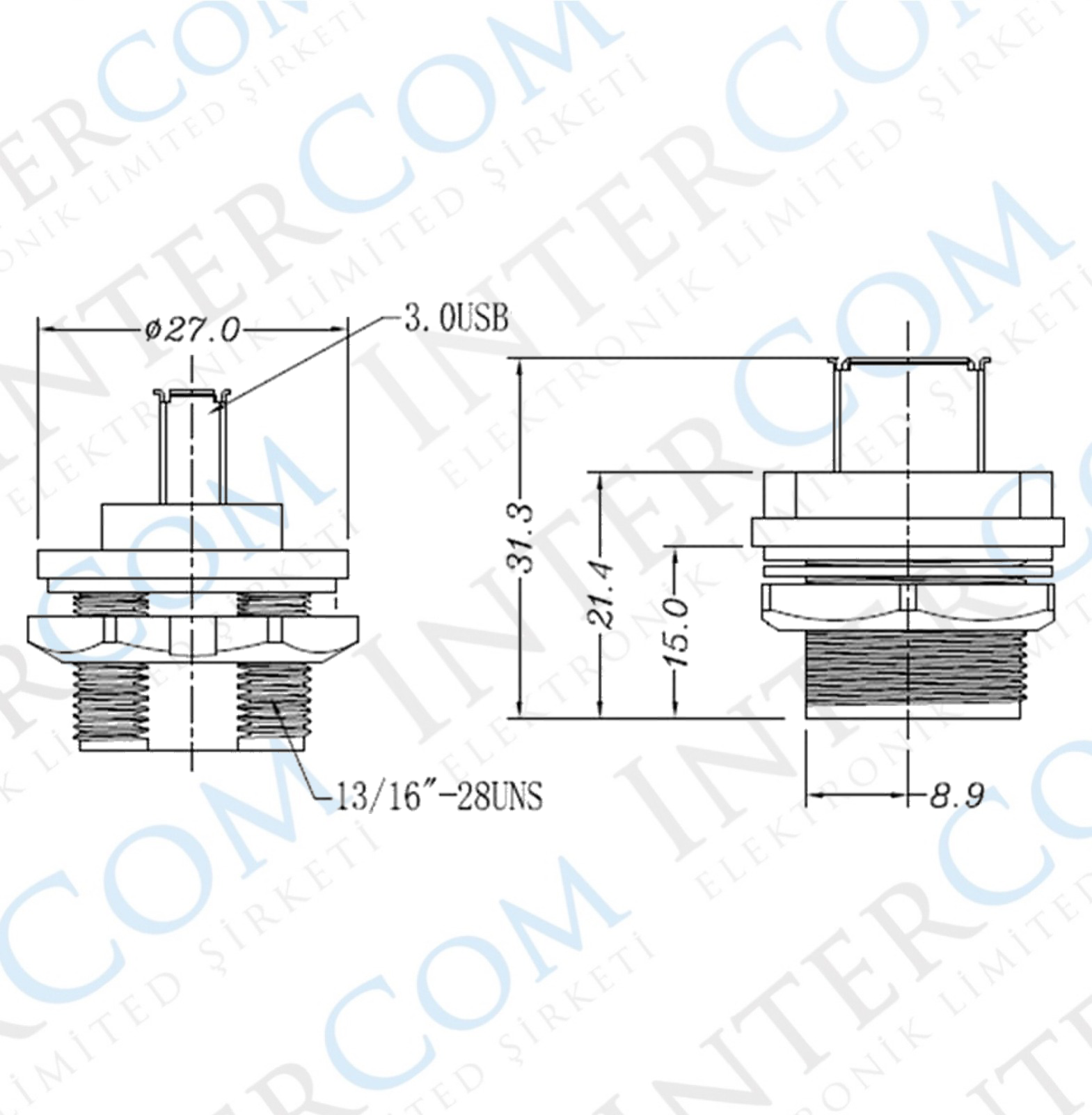 IC-265W USB 3.0 ŞASE PANO TİP SU GEÇİRMEZ
