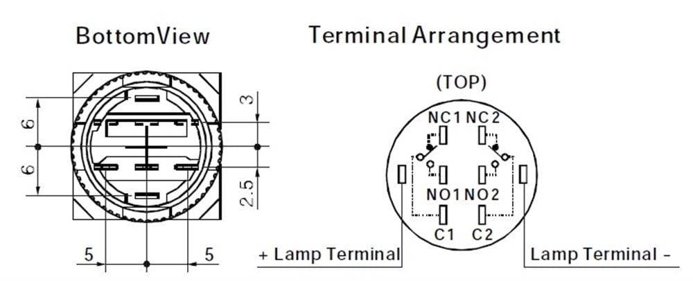 LAS1-AY-22X-31 16mm Mandal Buton ON-OFF-ON 2NO/2NC