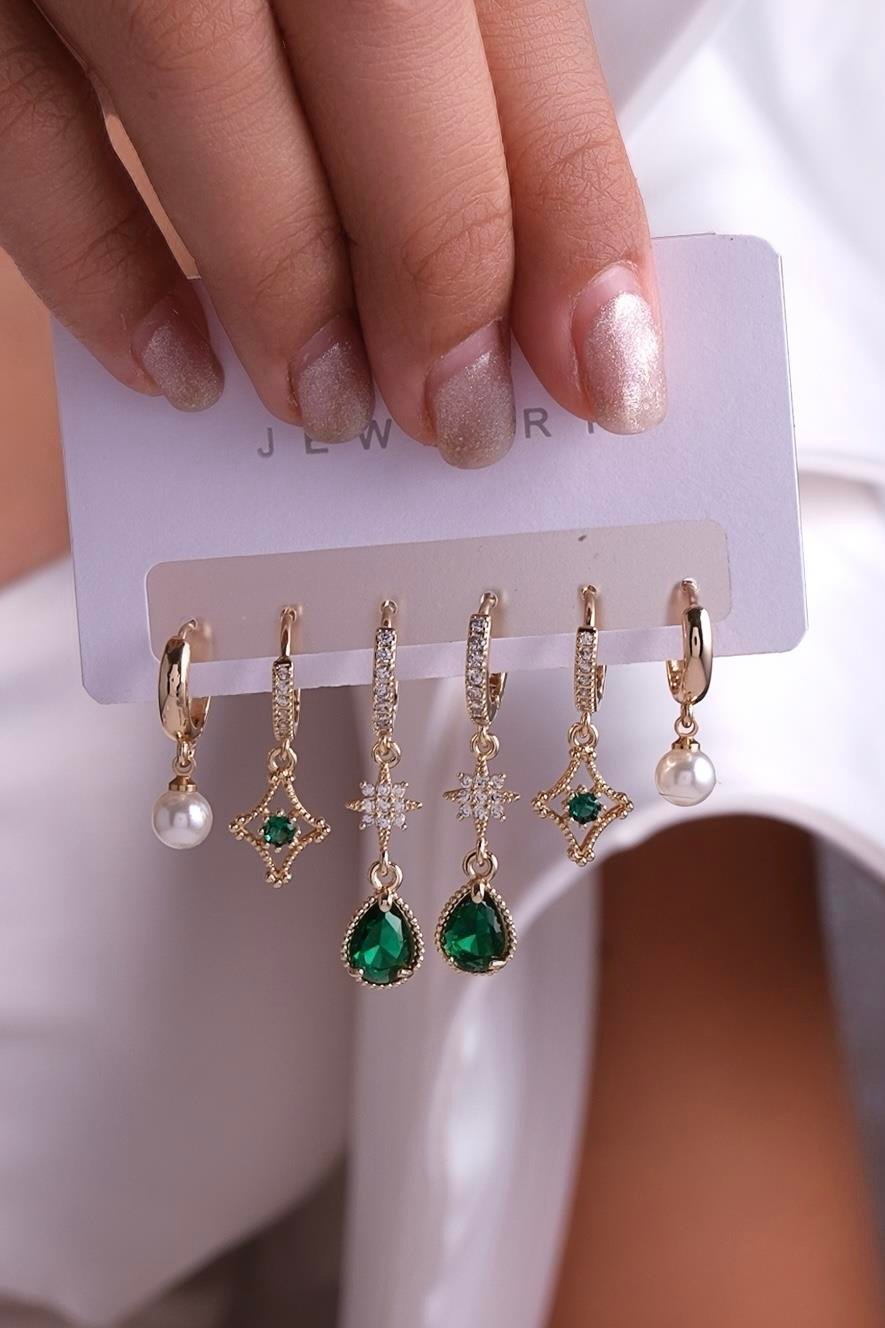 Altılı Küpe Seti Gold Renk Küpe Set - 6KSg4
