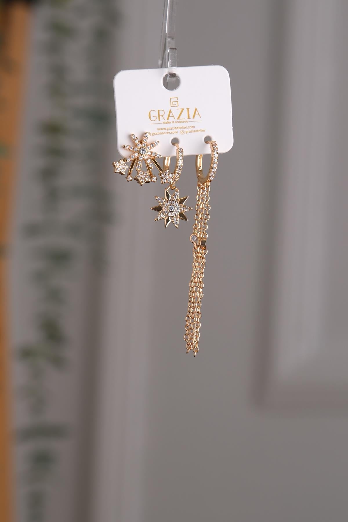 Çelik Üçlü Küpe Seti