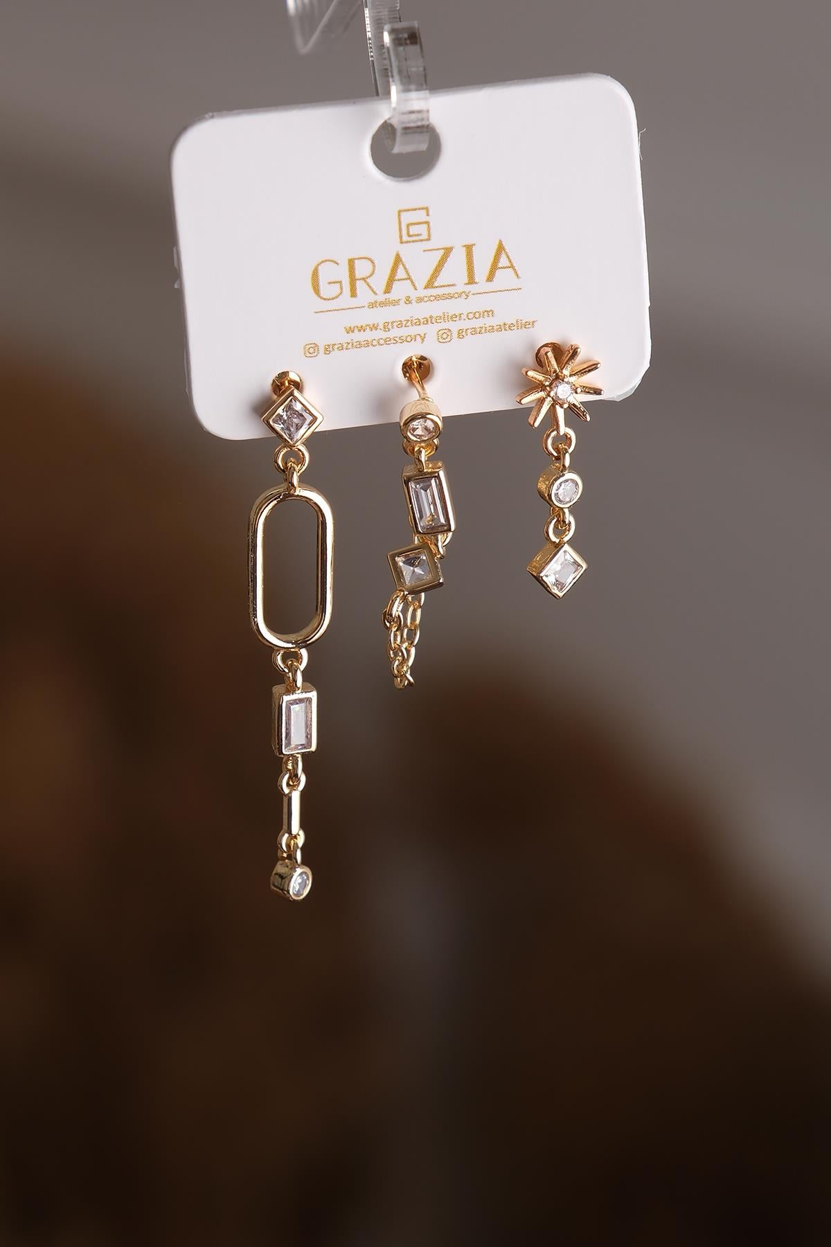 Çelik Üçlü Küpe Seti