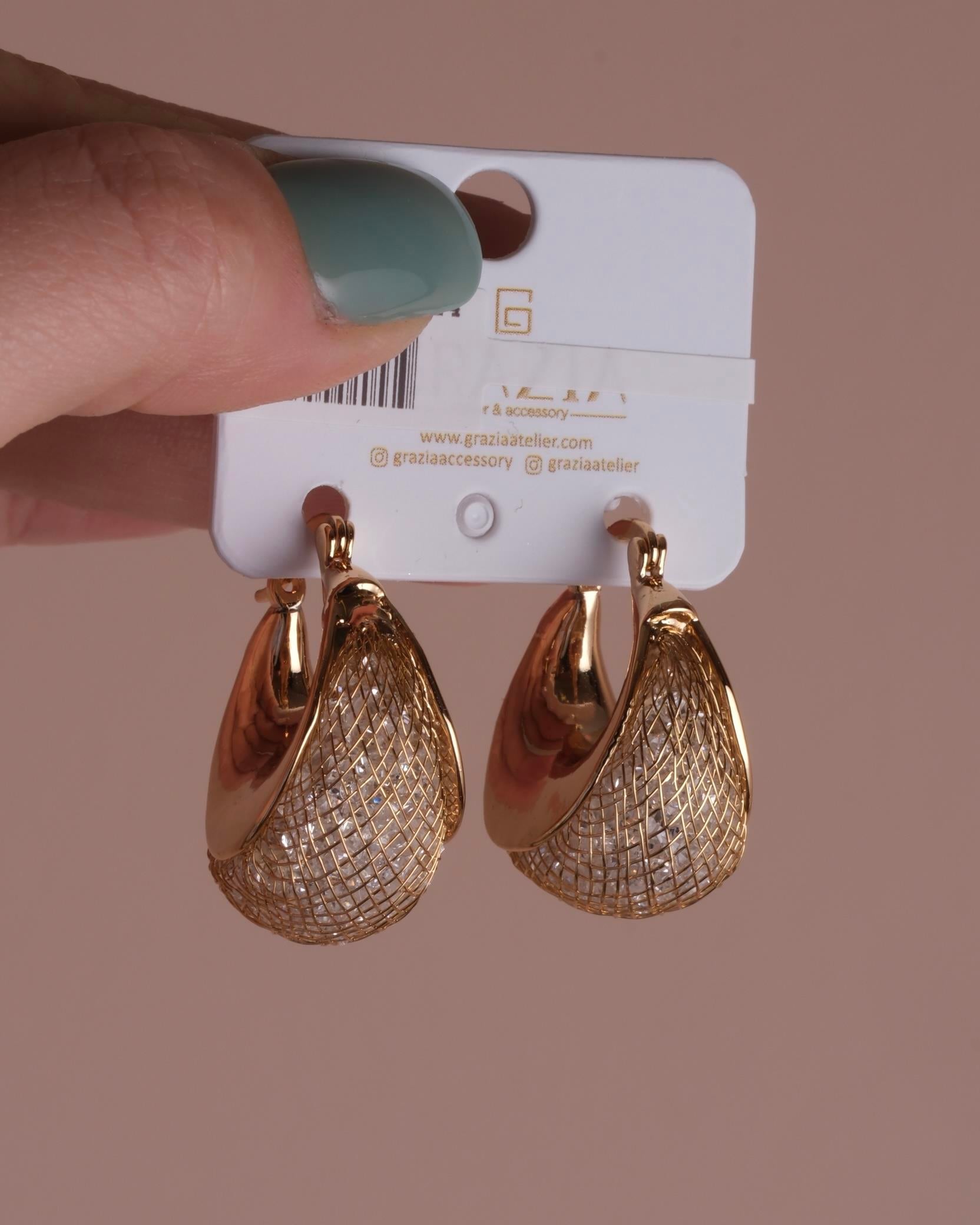 Gold Büyük Kristal Küpe