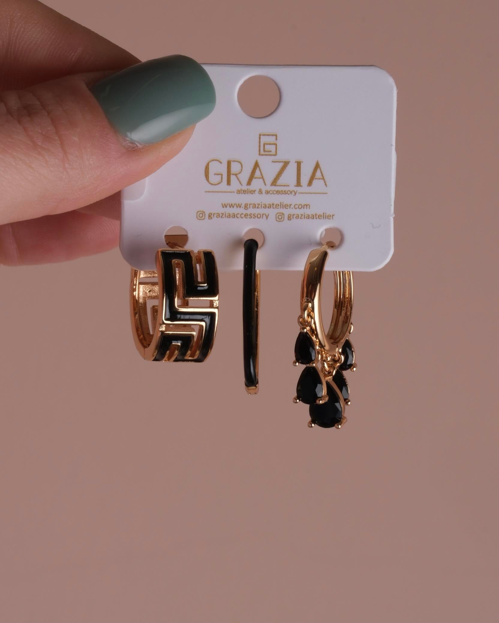 Gold Siyah Shakira Üçlü Küpe Seti