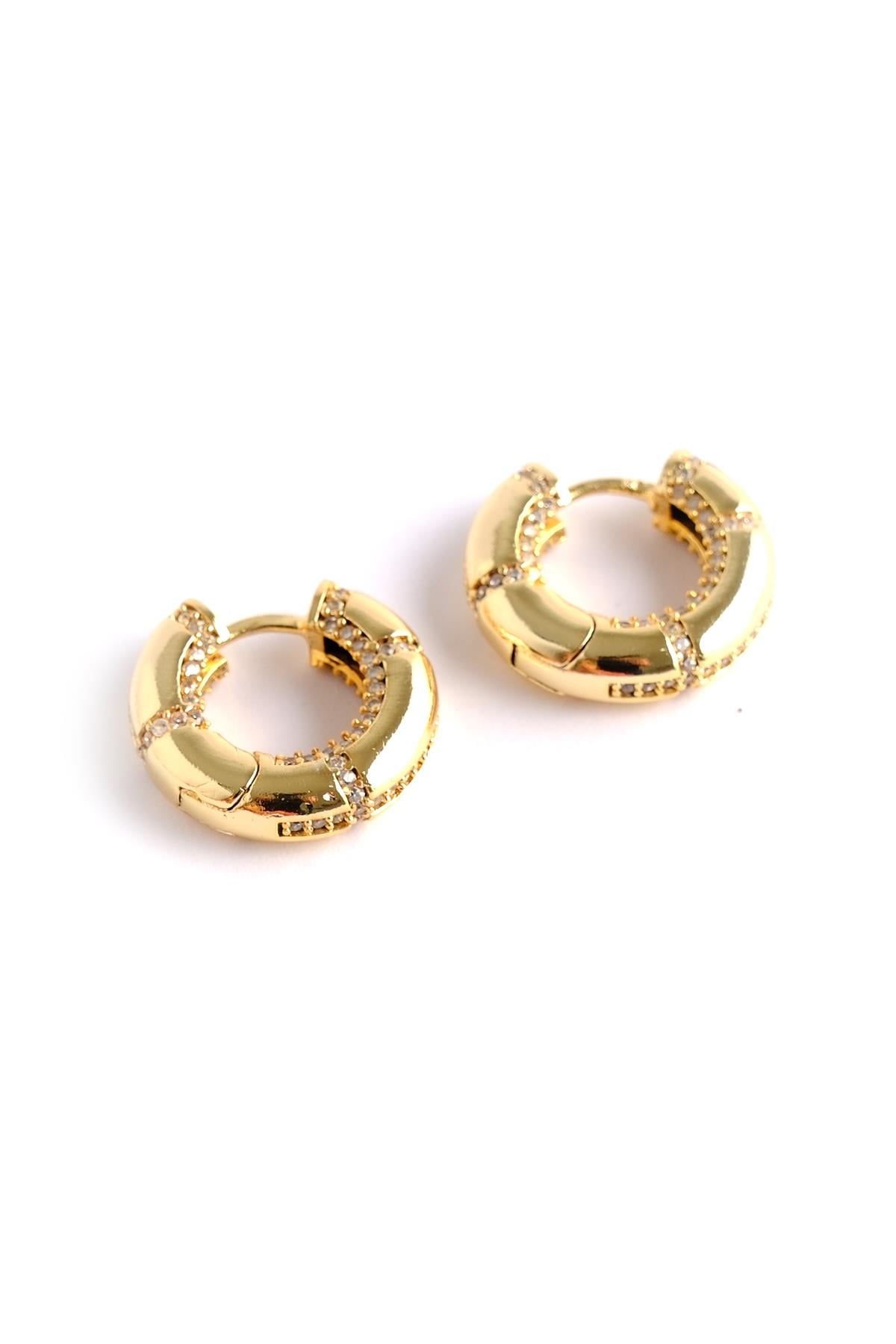 Gold Zirkon Taşlı Halka Küpe
