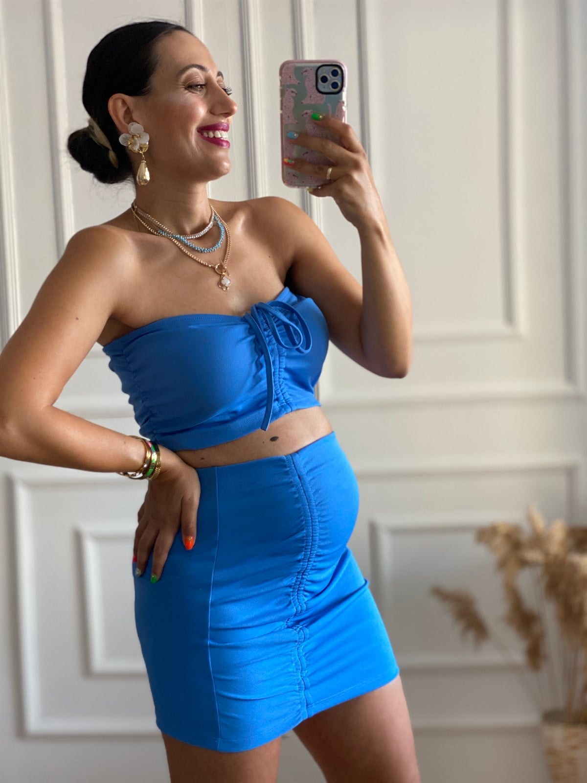 Mavi  Etek Crop Takım