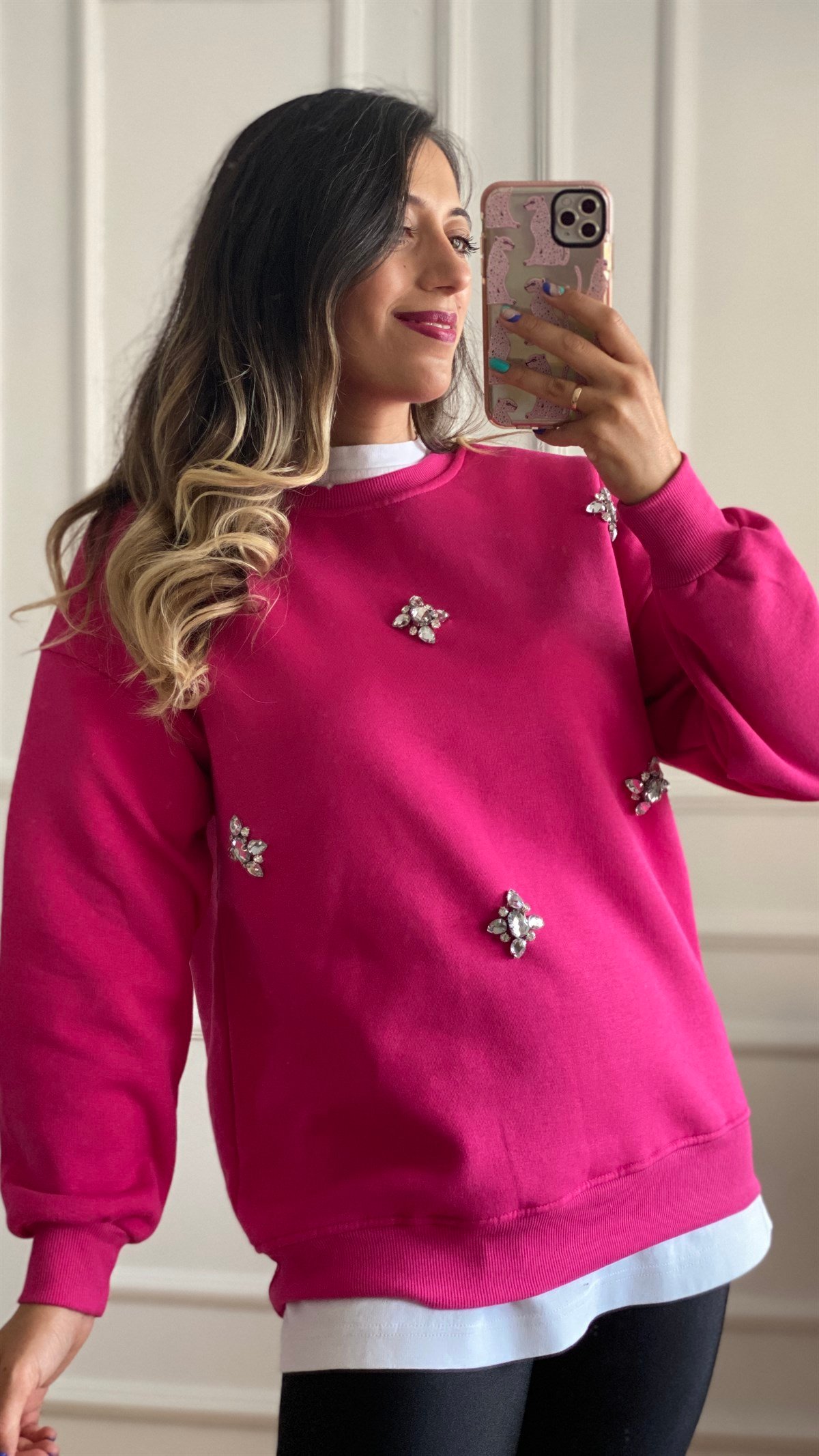 Pembe Taşlı Sweat