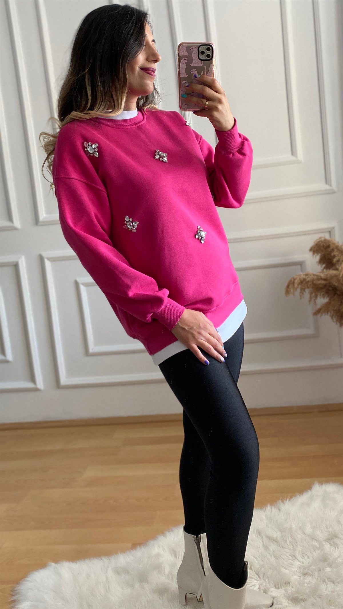 Pembe Taşlı Sweat