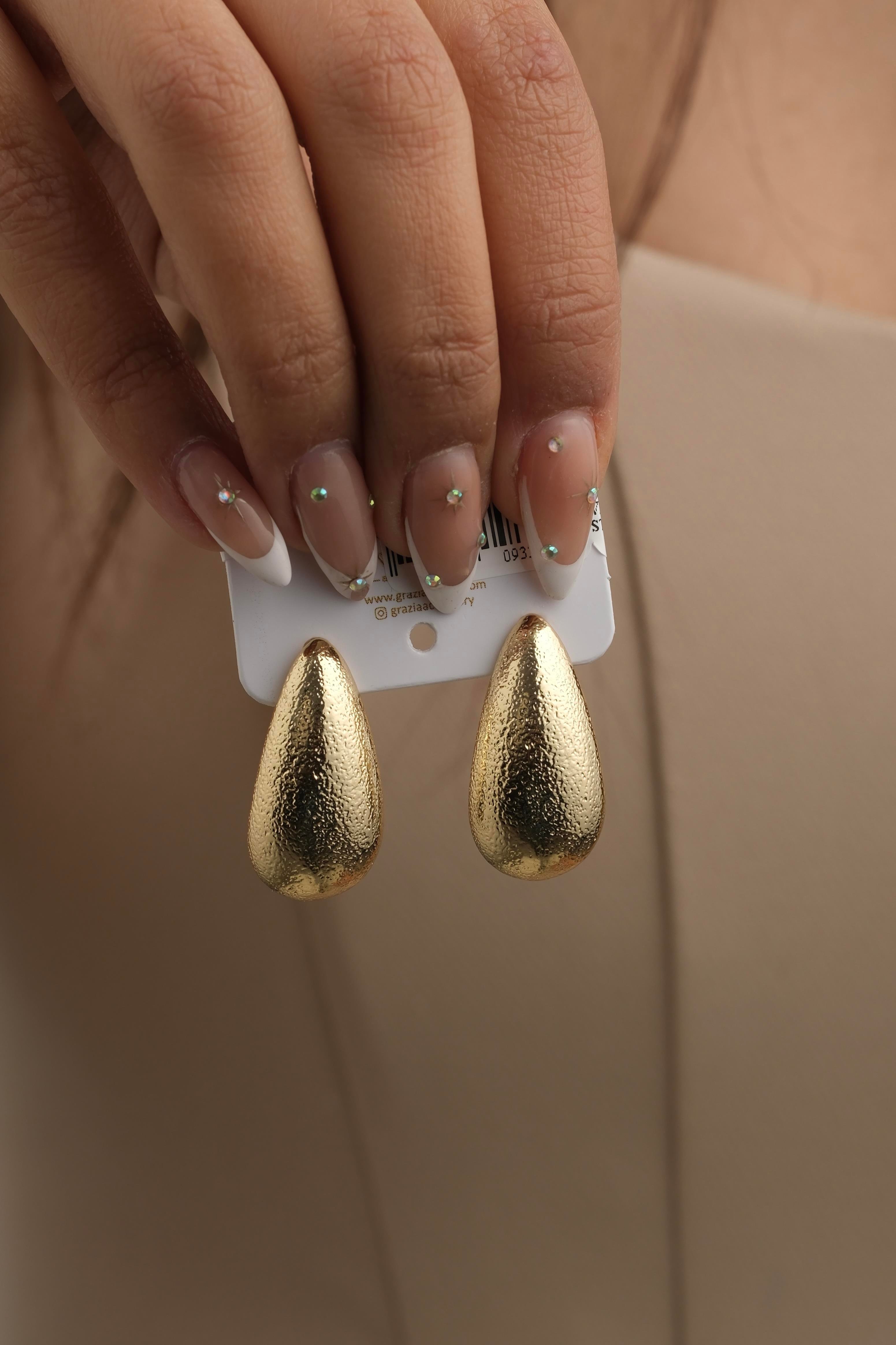 Pütürlü Gold Damla Küpe