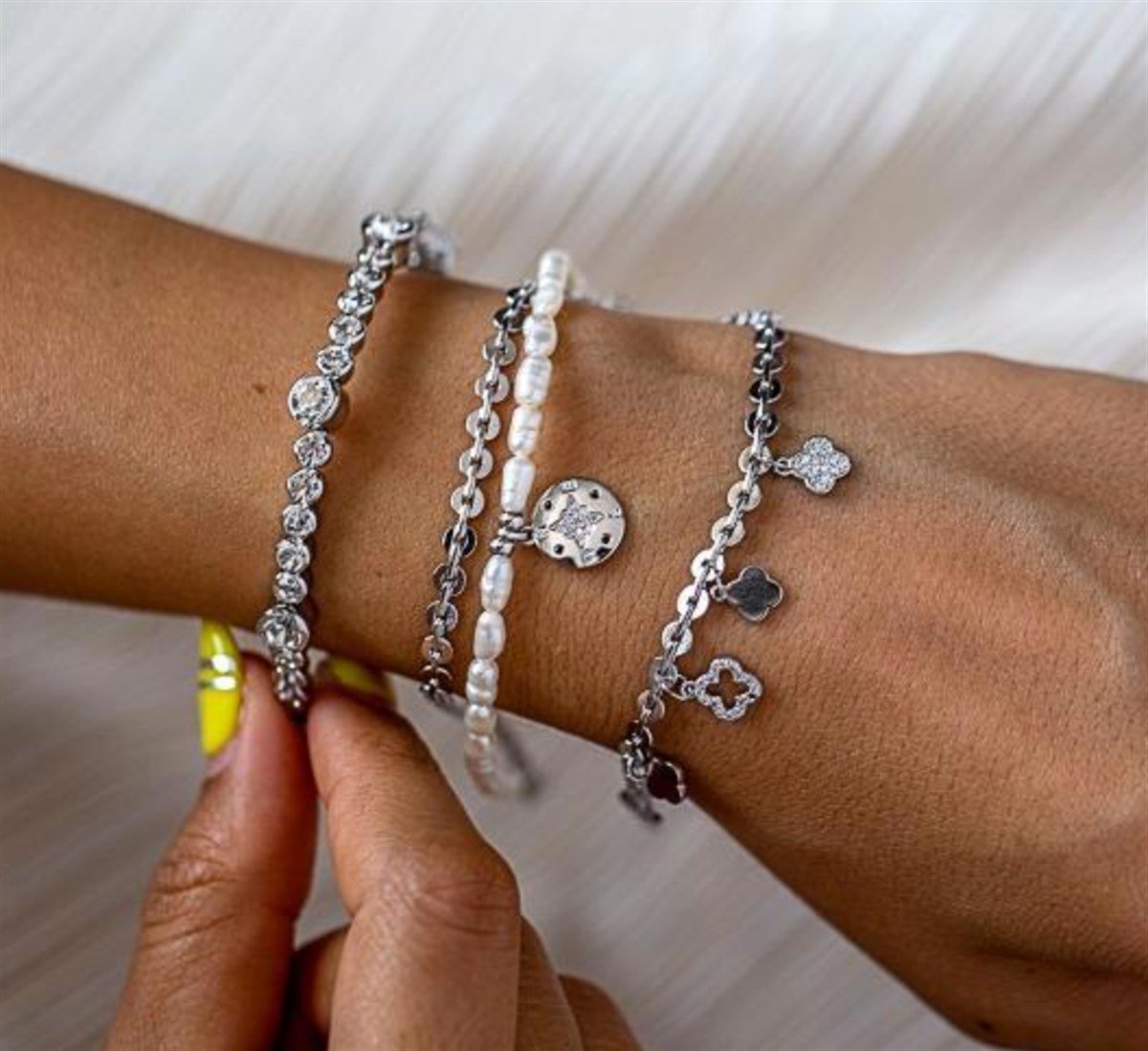 Silver Çift Sıra İnci Bileklik