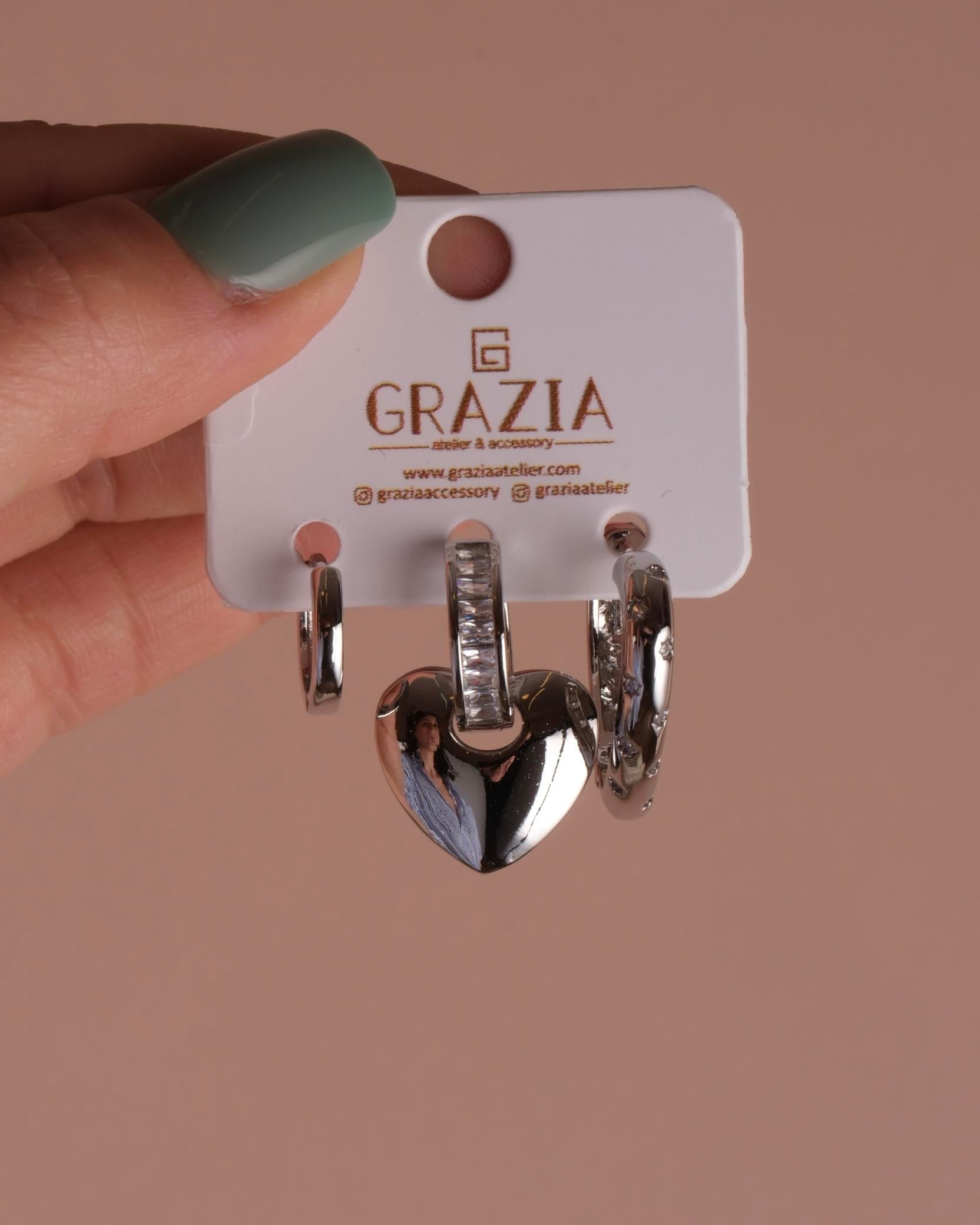 Silver Kalpli Üçlü Küpe Seti