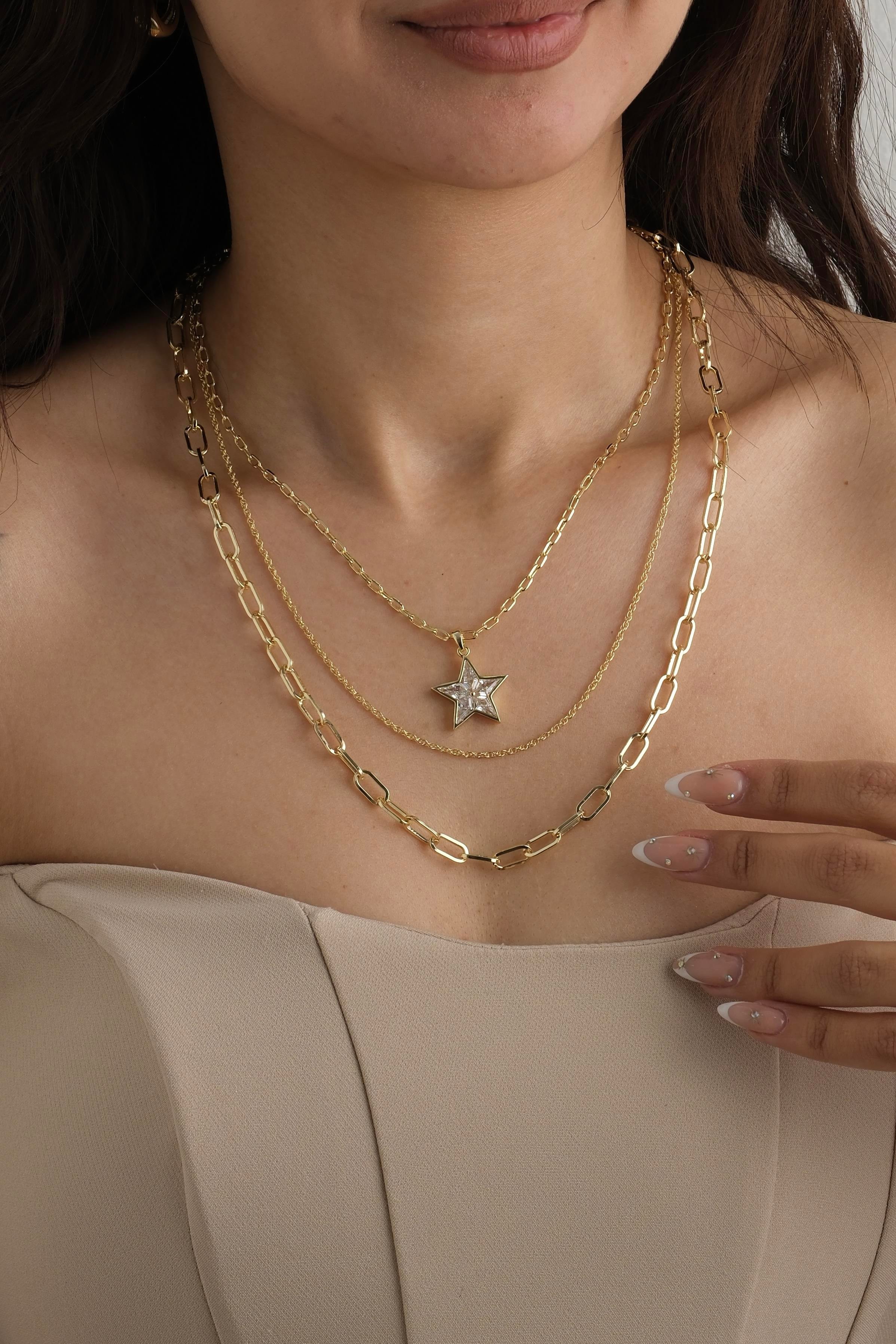 Üçlü Taşlı Yıldız Kolye