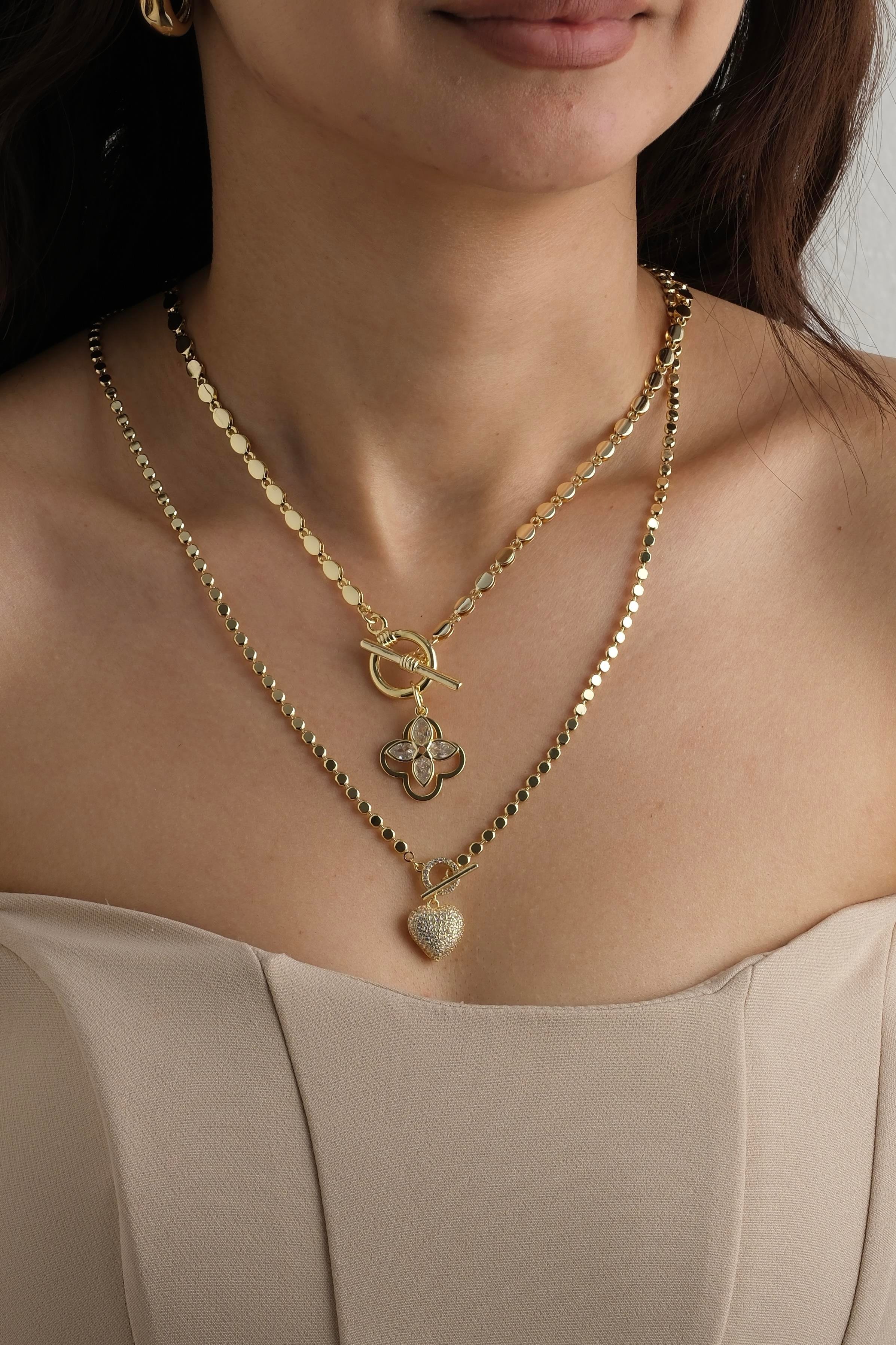 Zirkon Kalp Yonca Kolye Seti