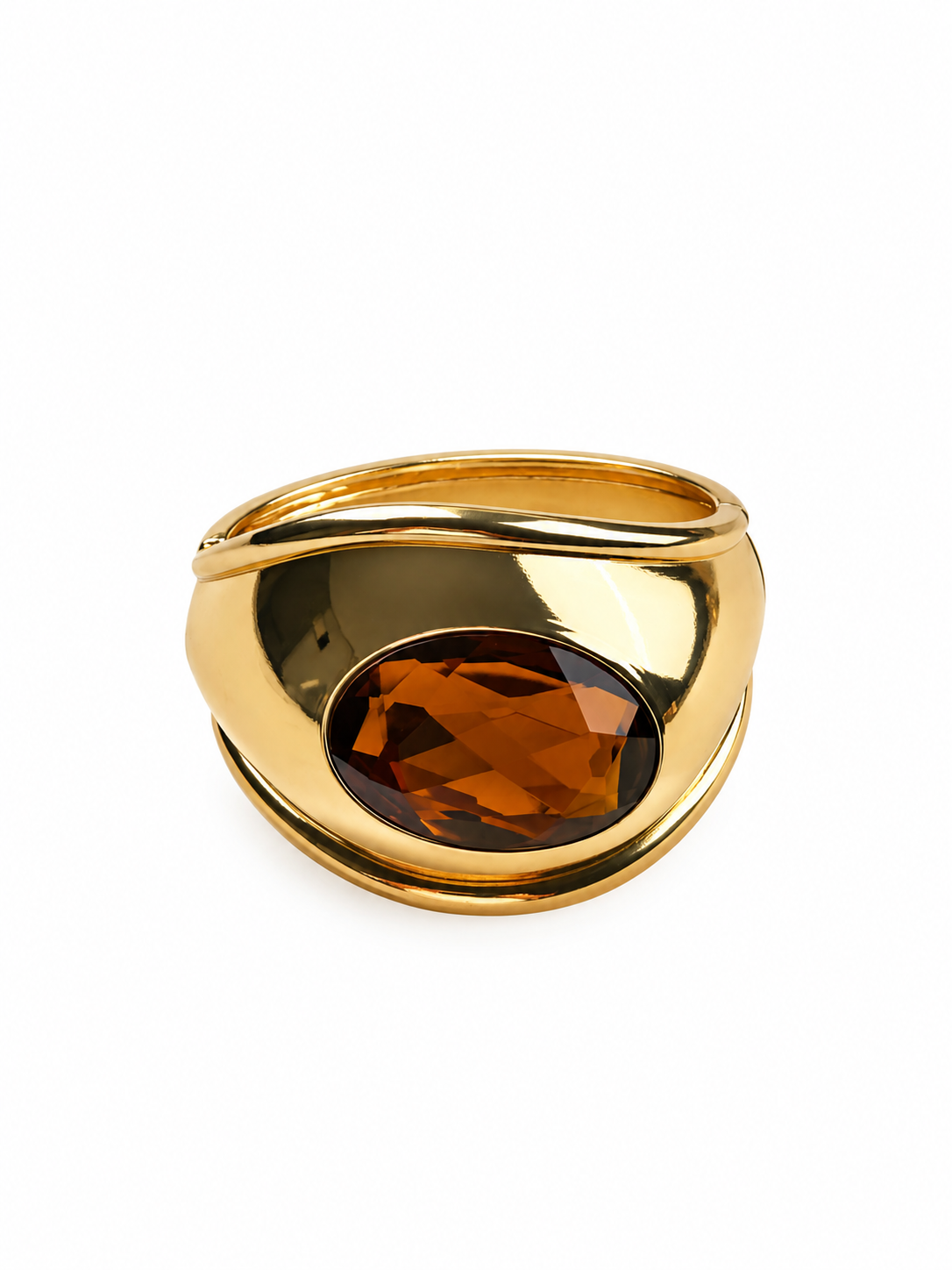 Akışkan Form Taşlı Gold Kelepçe Bileklik