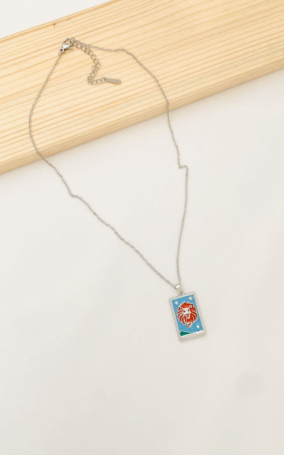 Aslan Burç Gümüş Çelik Kolye