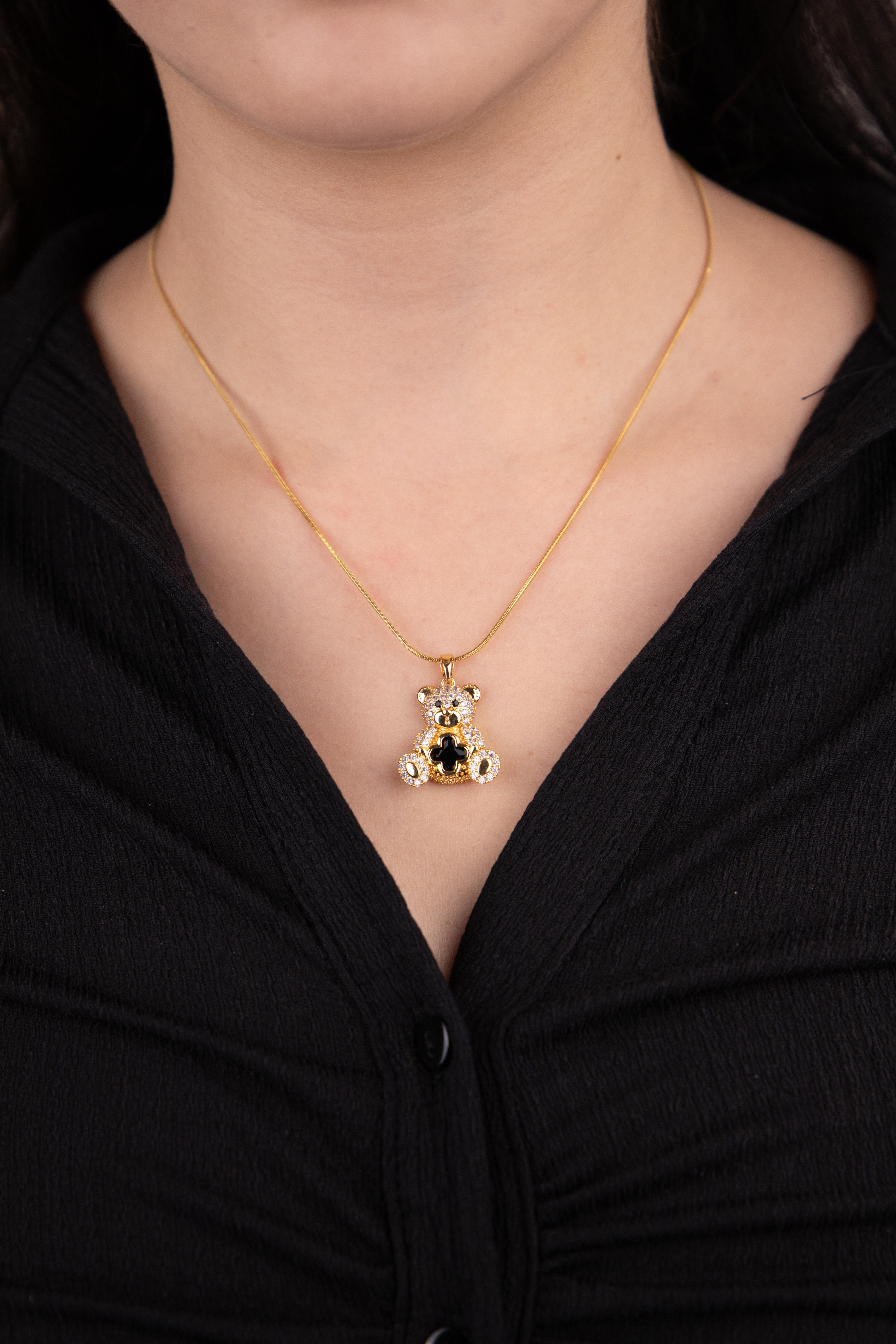 Ayıcık Figürlü Gold Çelik Kolye