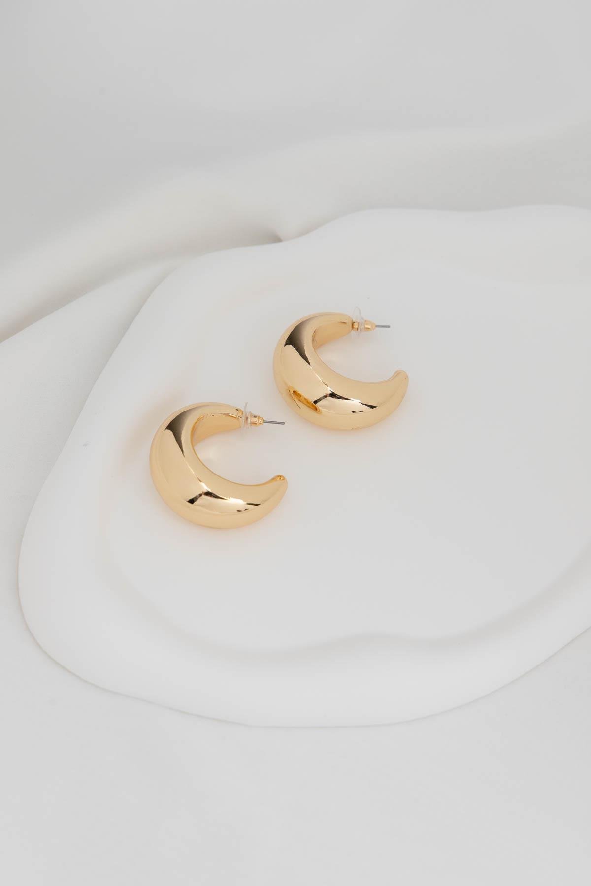 Bombeli Gold Yarım Halka Küpe