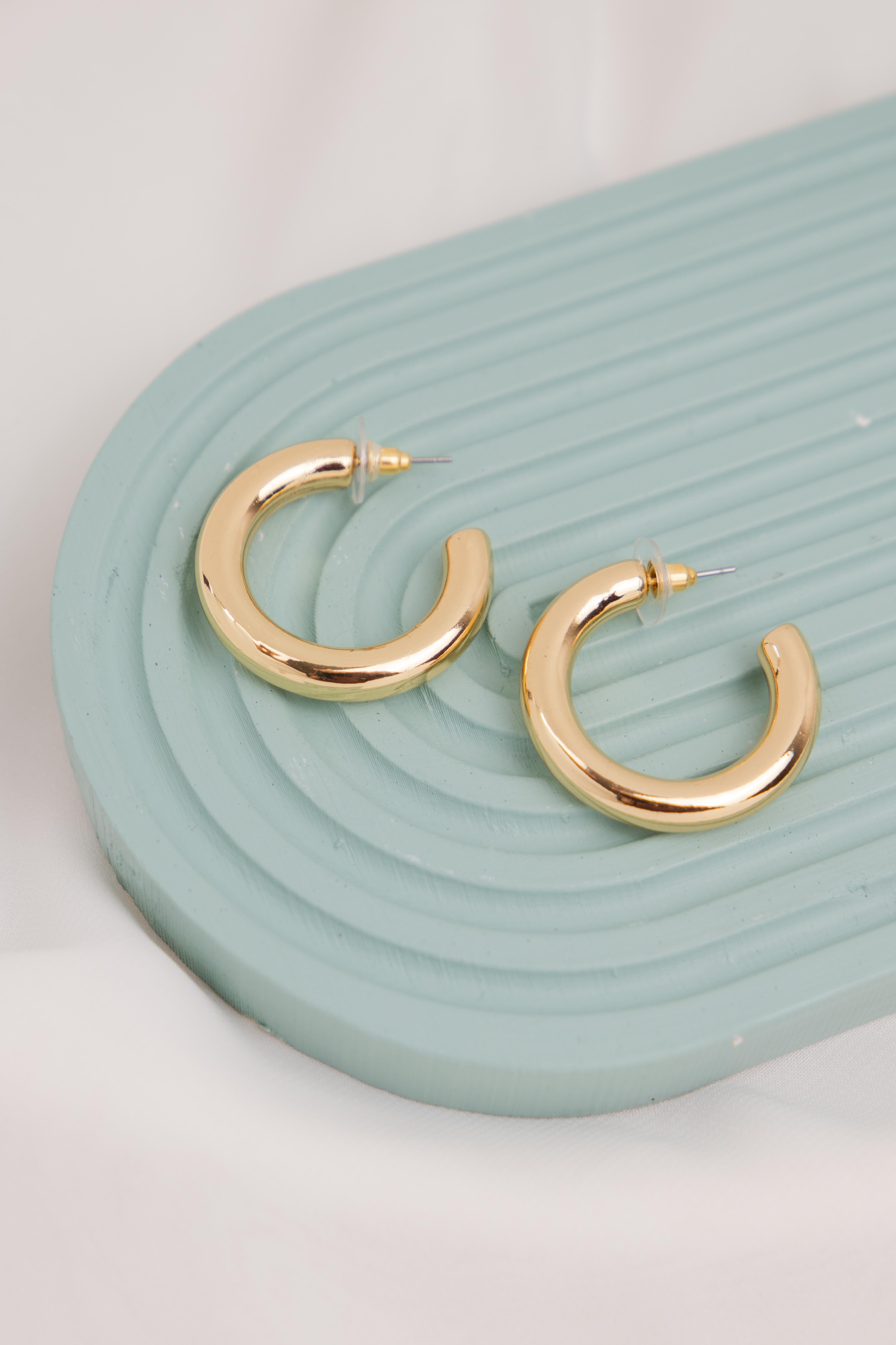 Boru Gold Yarım Halka Küpe