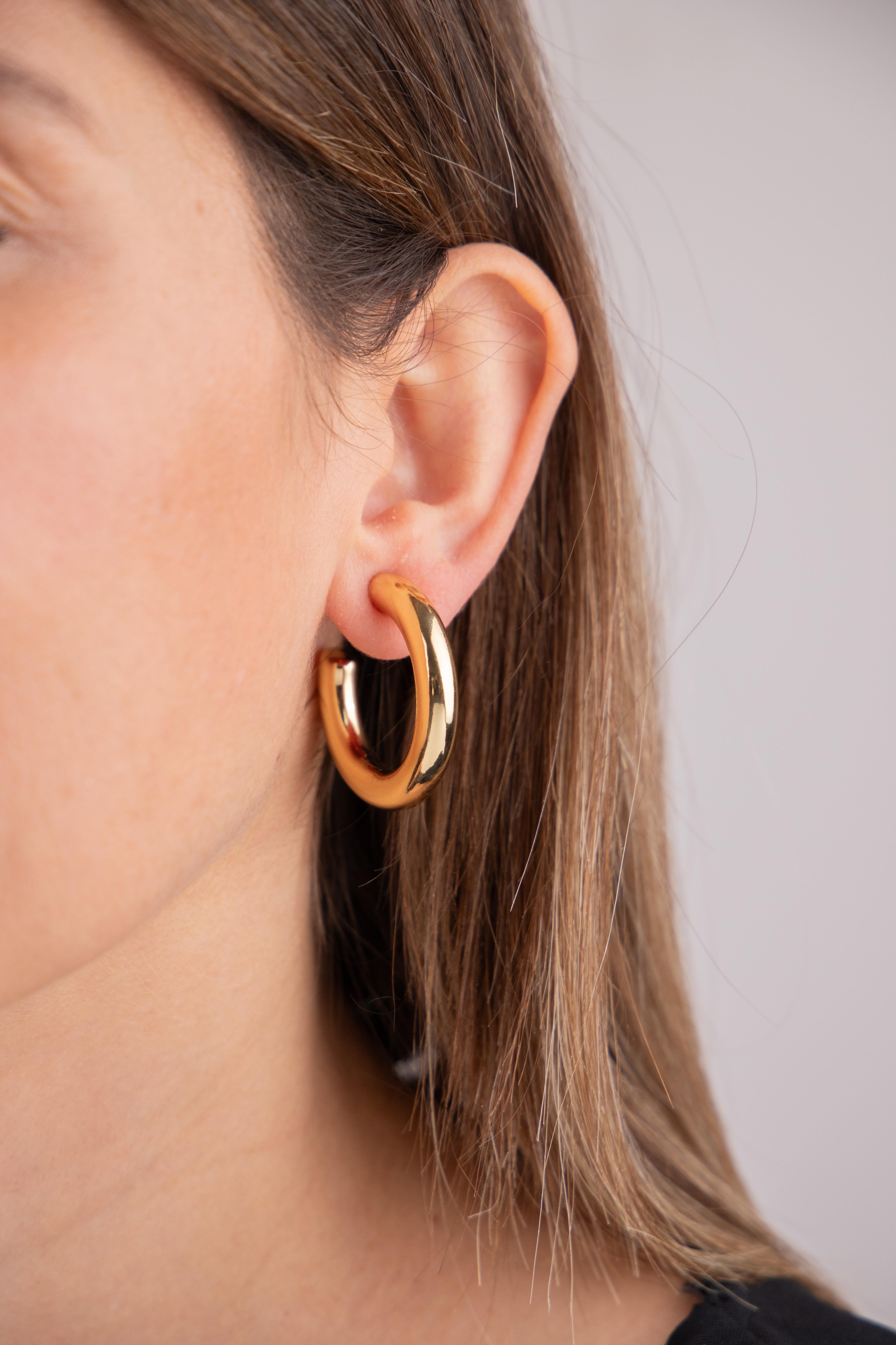 Boru Gold Yarım Halka Küpe