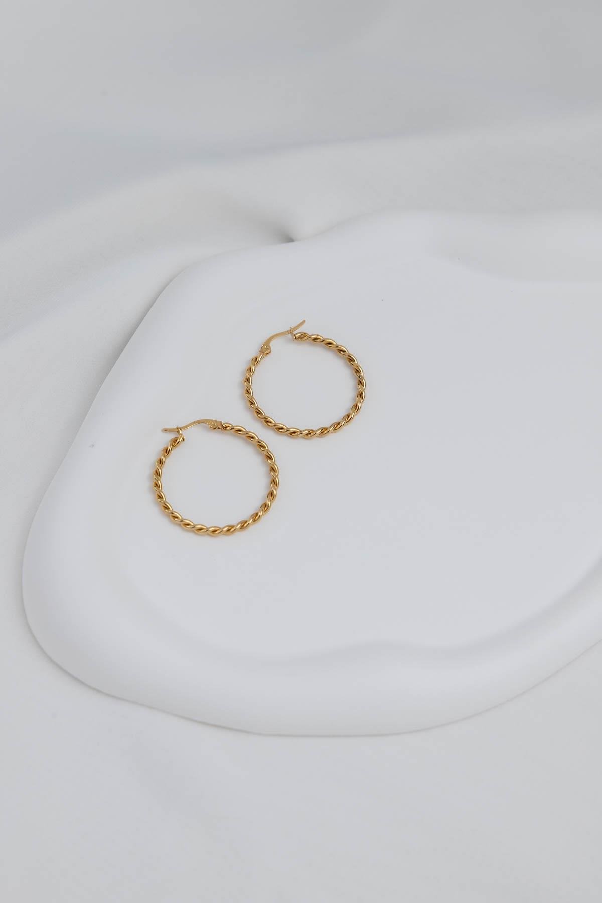 Burgu 3cm Gold Çelik Halka Küpe