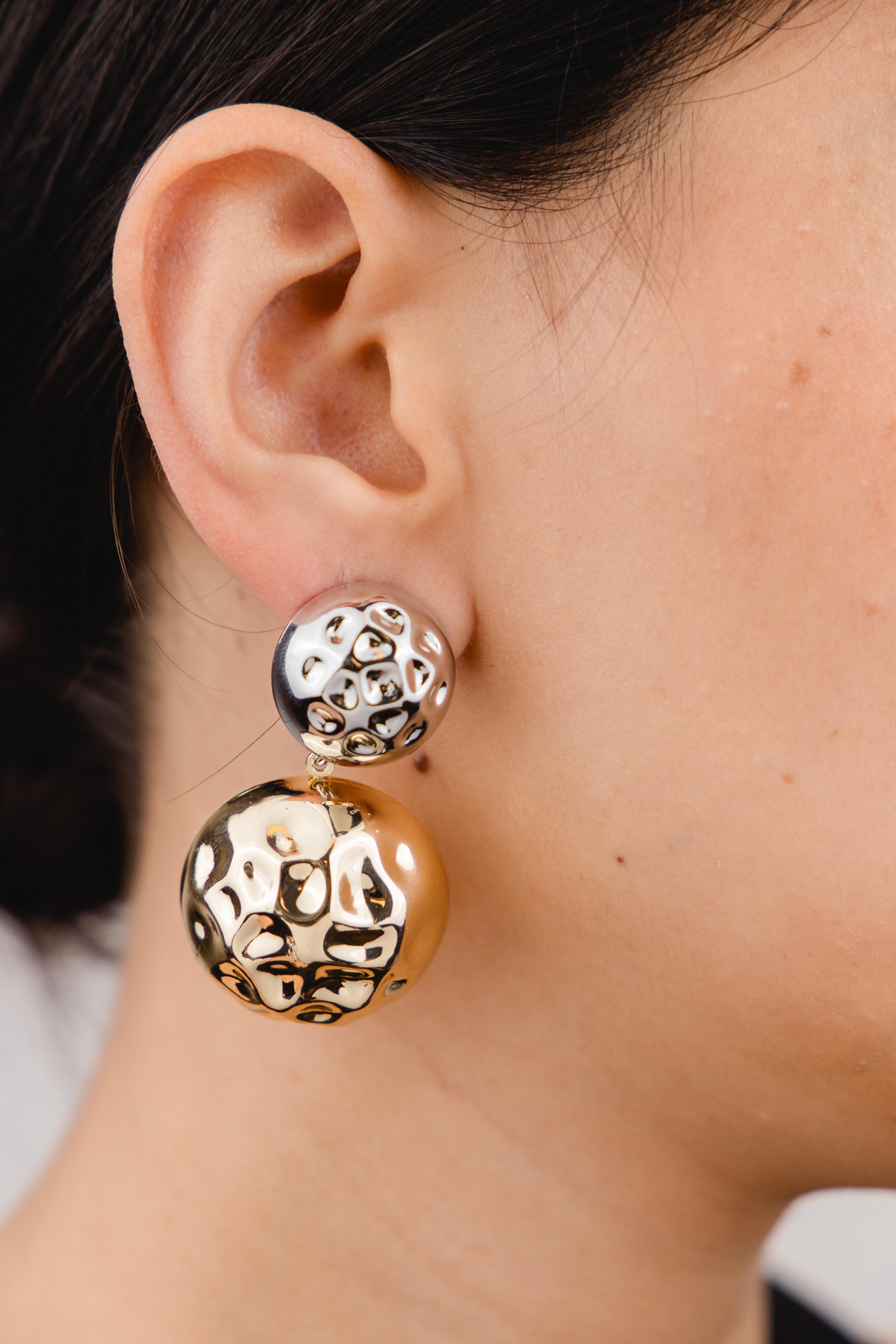 Daire Dokulu Plaka Gold Gümüş Küpe