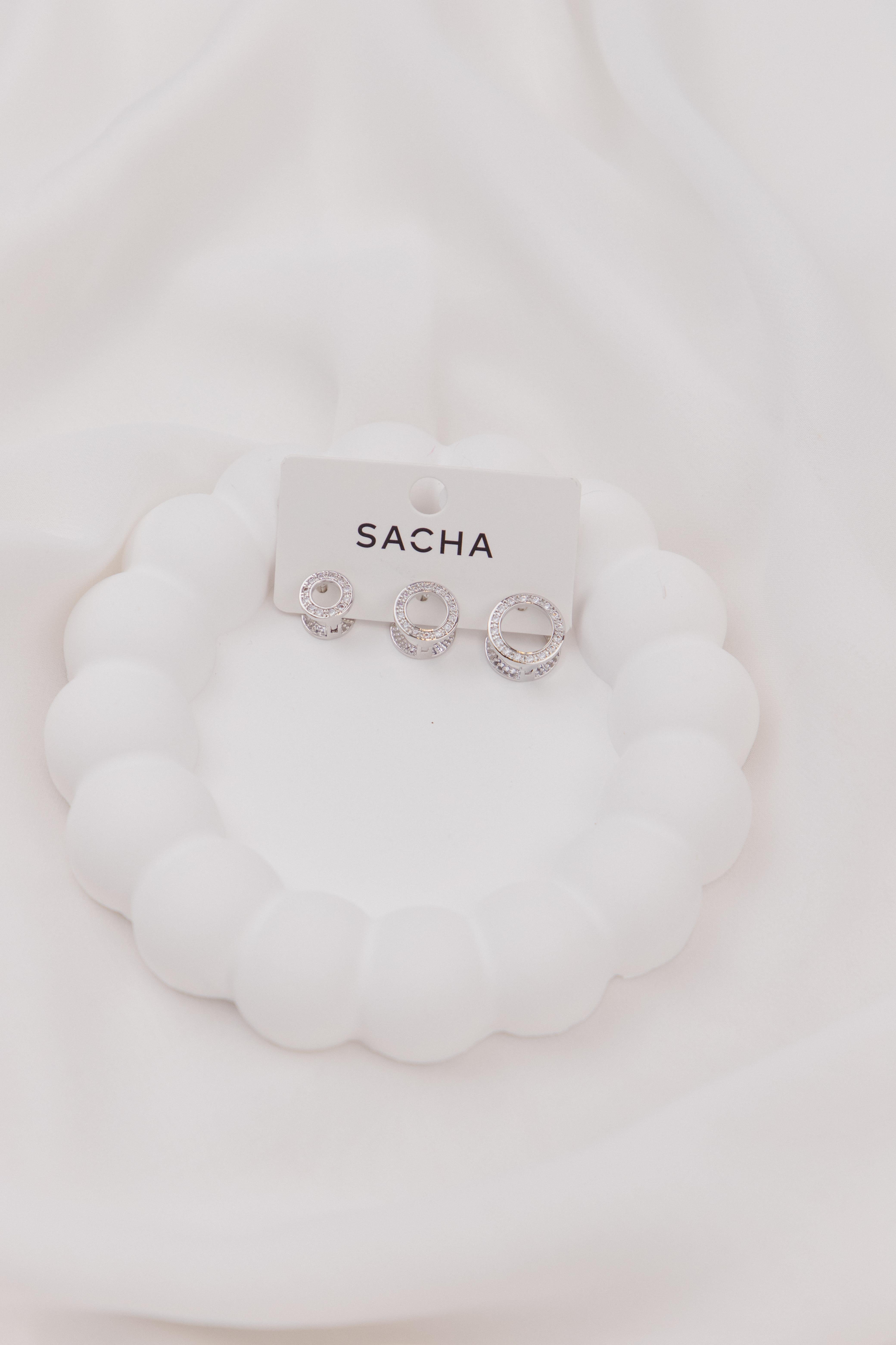 Daire Zirkon Taşlı Gümüş Set Küpe