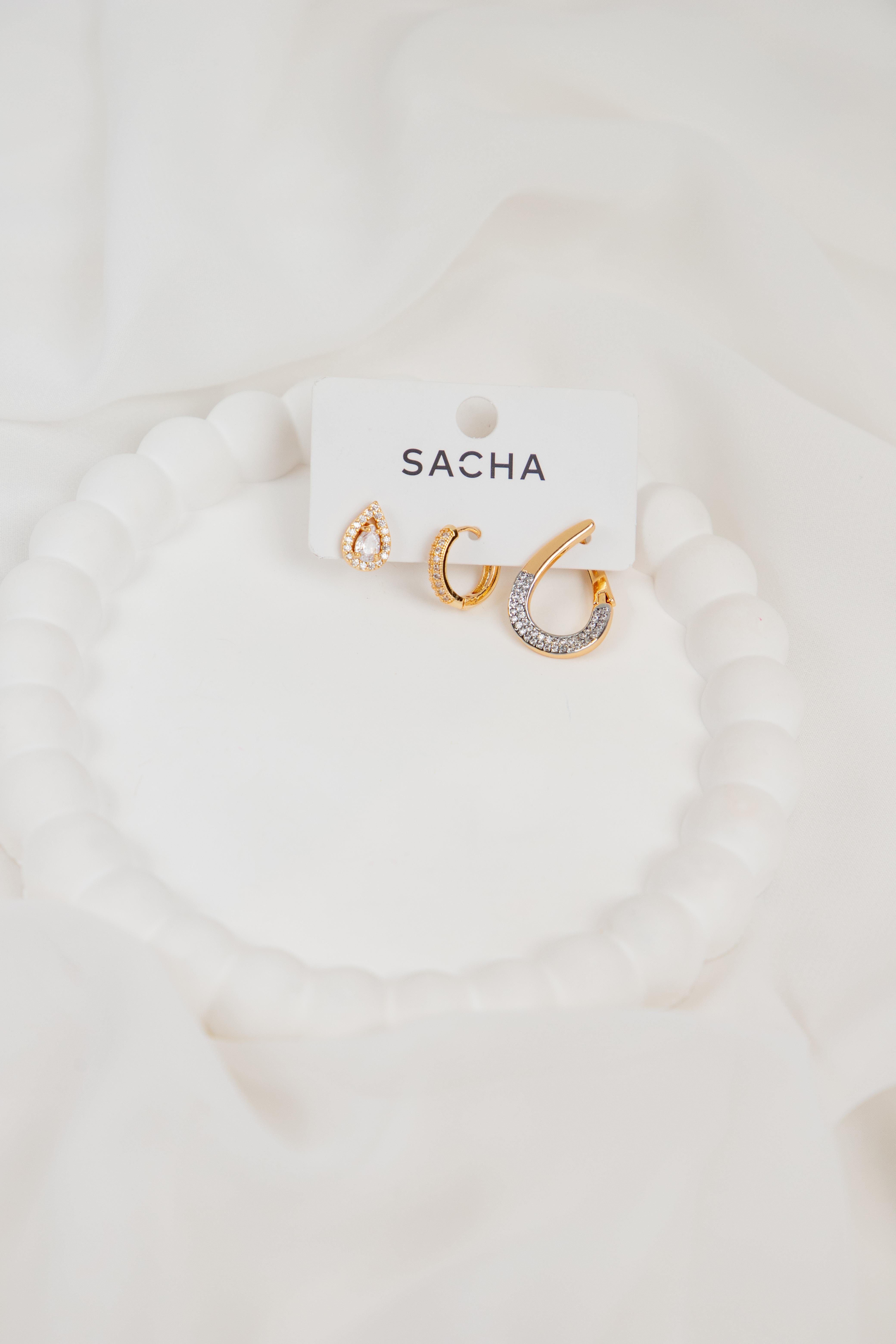 Damla ve Oval Formlu Gold Set Küpe