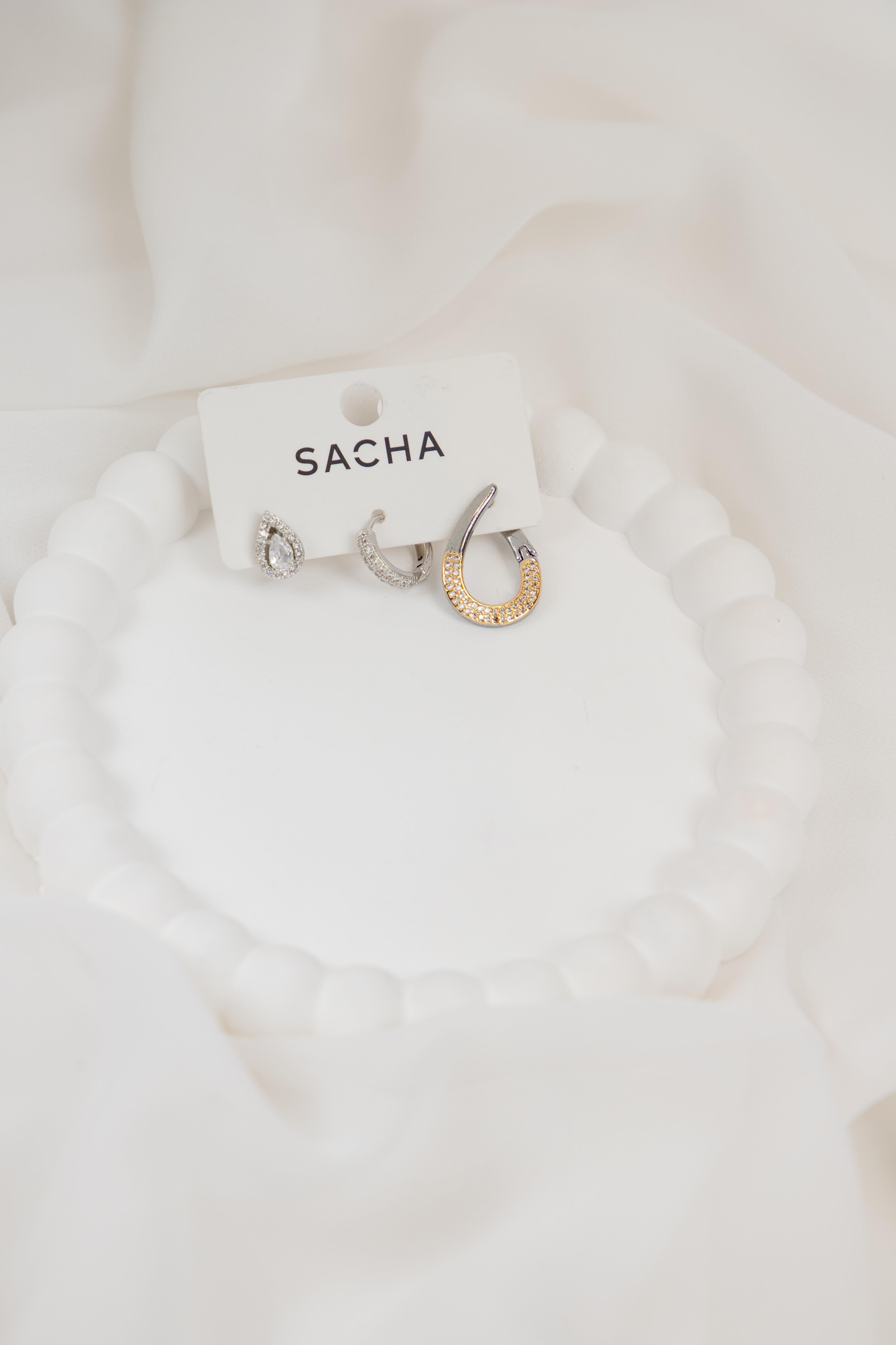 Damla ve Oval Formlu Gümüş Set Küpe