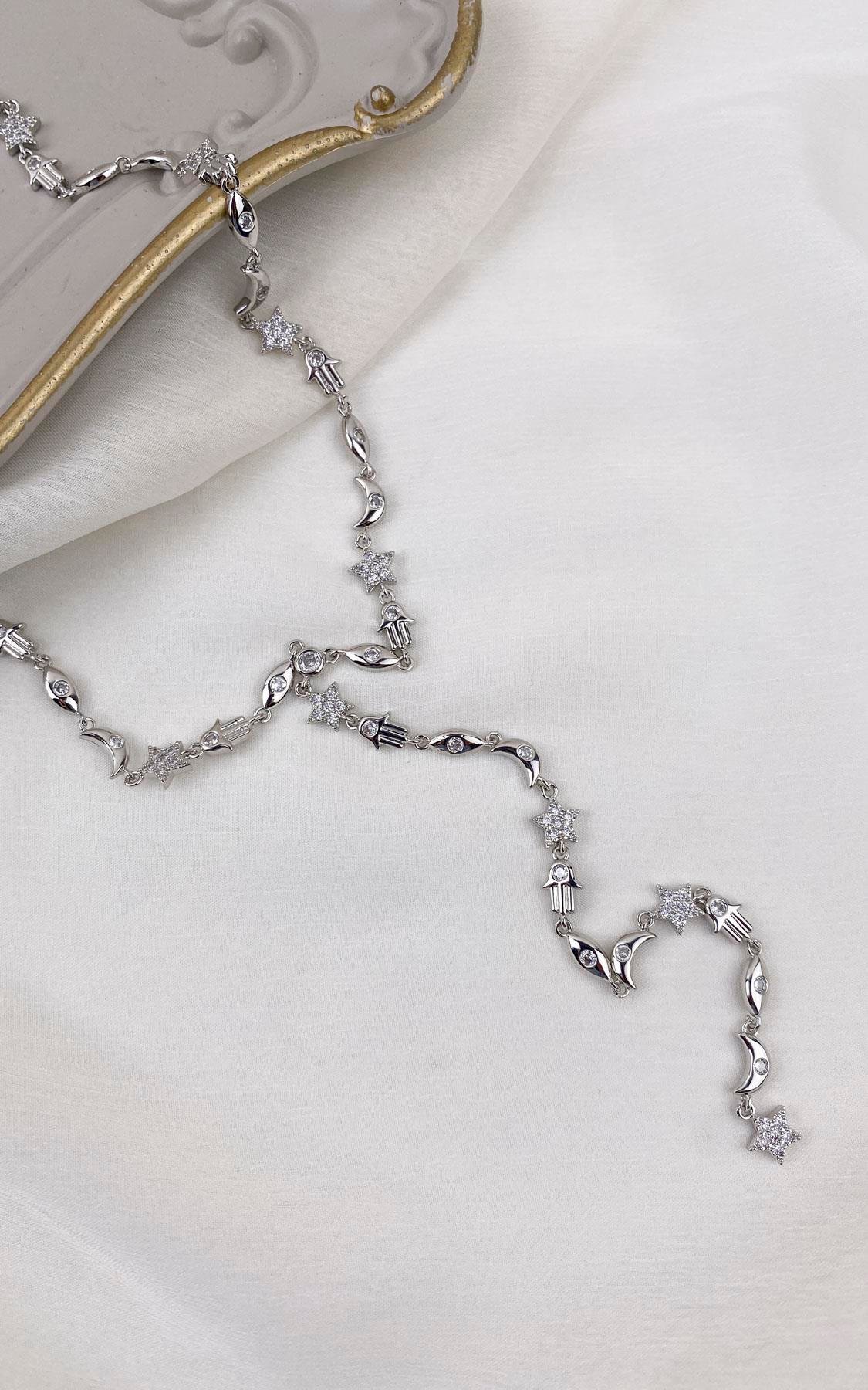 Figürlü Zirkon Taş Detaylı Gümüş Y Kolye