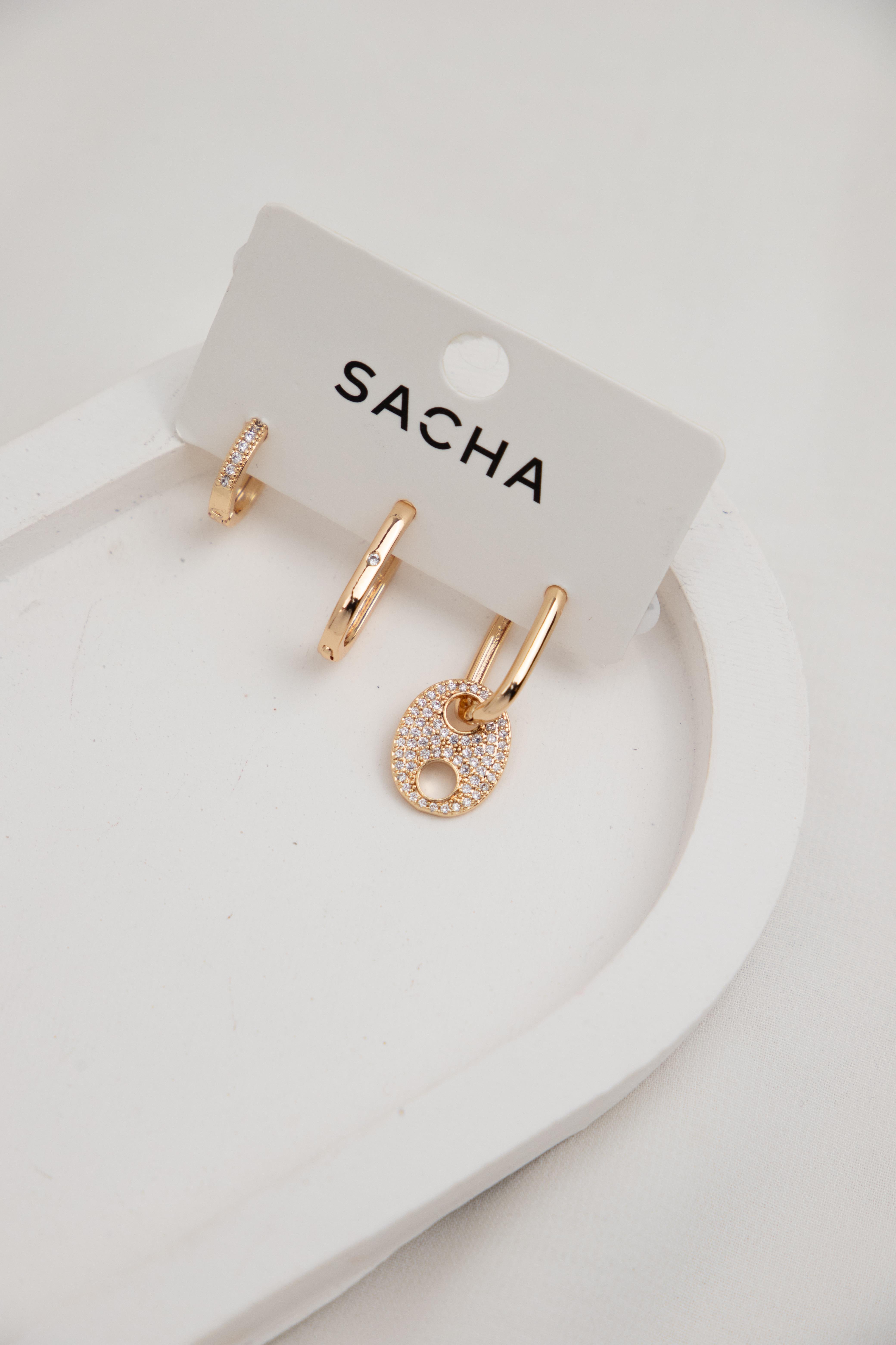 Figürlü Zirkon Taşlı Gold Halka Set Küpe