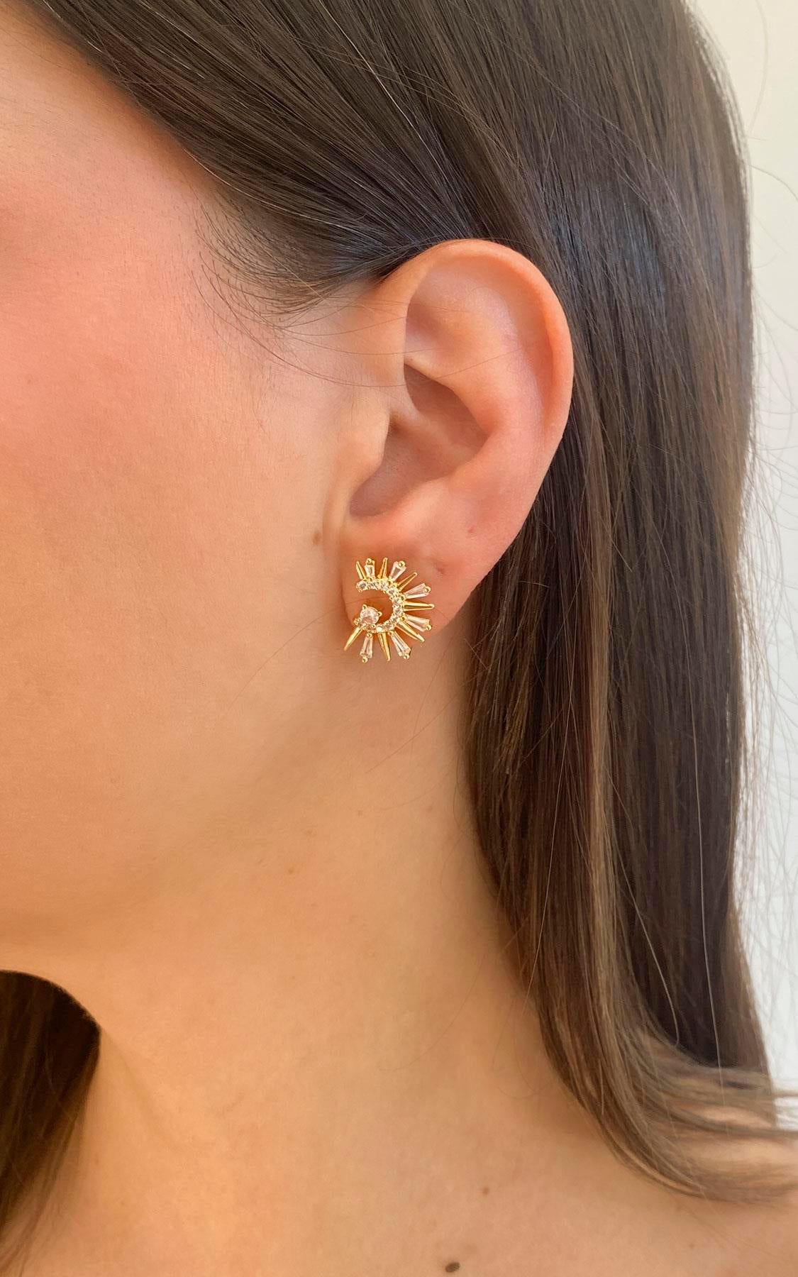 Geometrik Baget Taşlı Gold Küpe