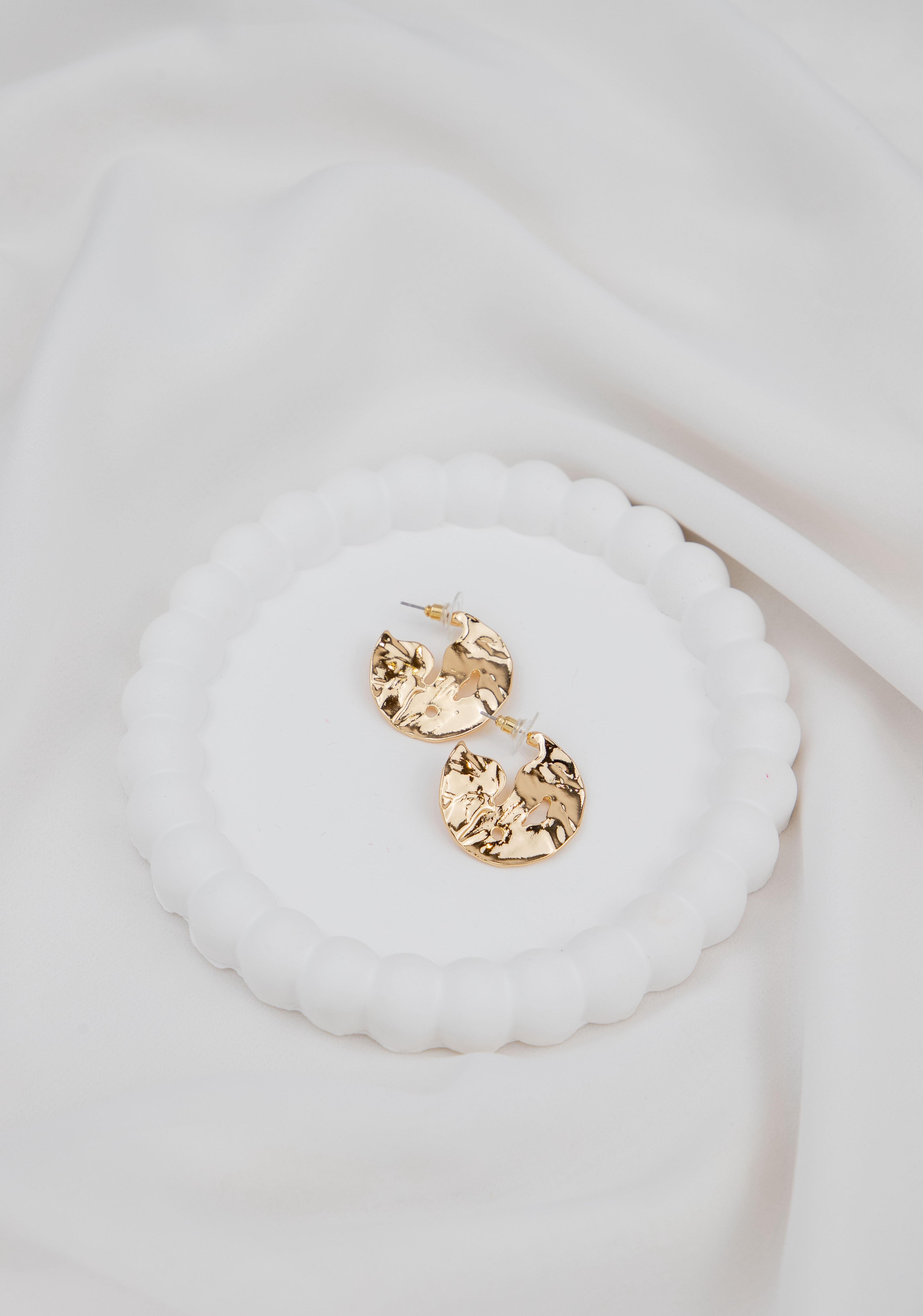 Geometrik Daire Plaka Gold Küpe