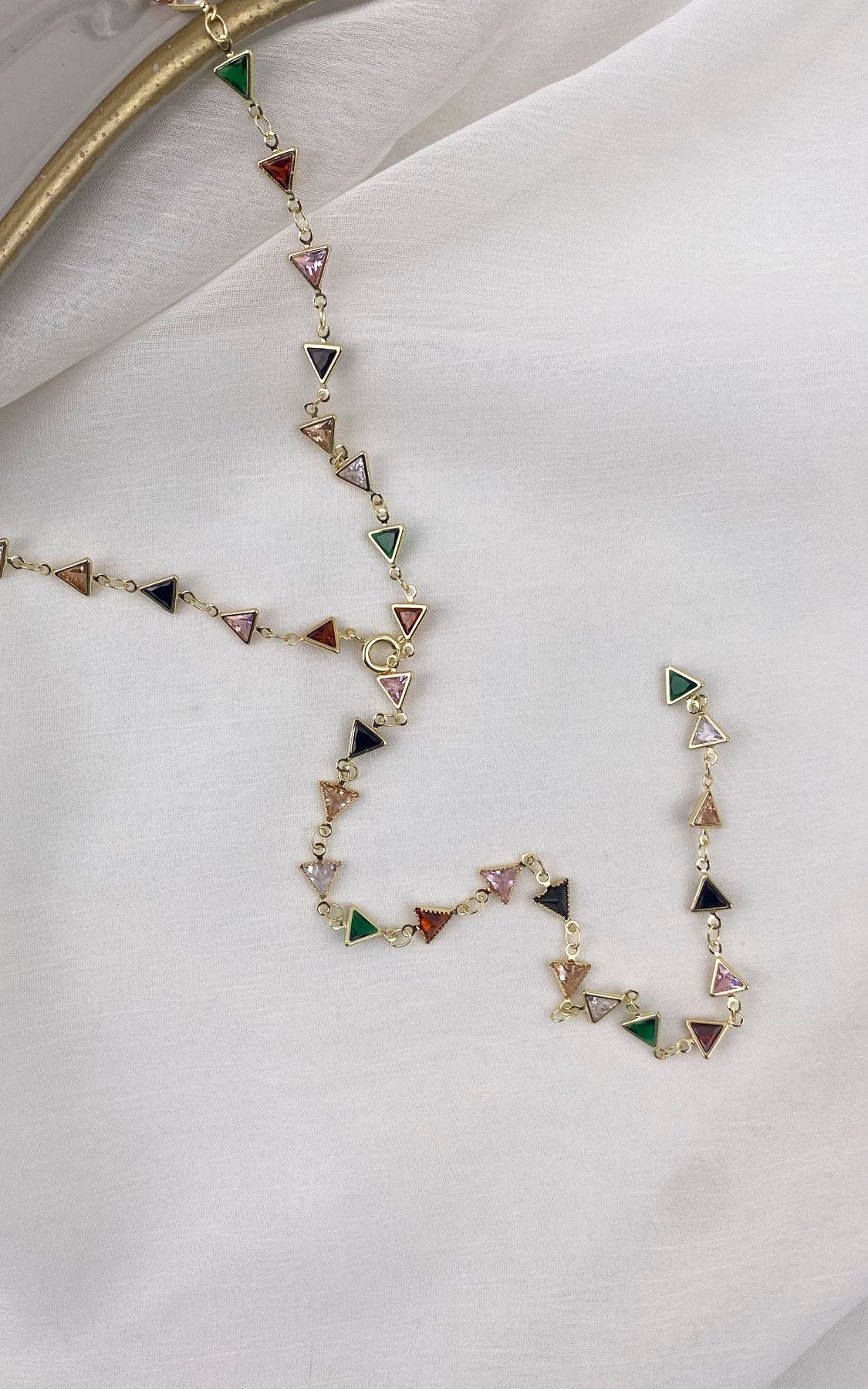 Geometrik Gold Renkli Çelik Y Kolye