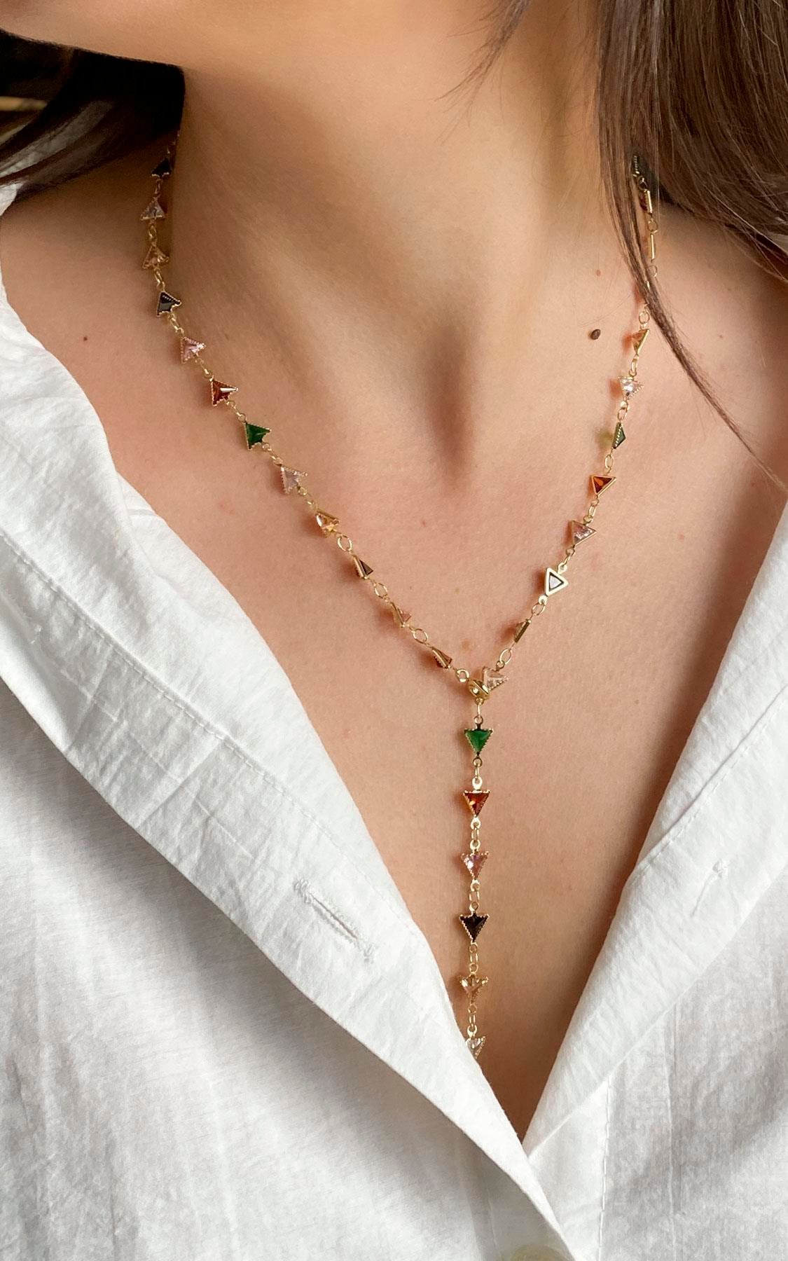 Geometrik Gold Renkli Çelik Y Kolye