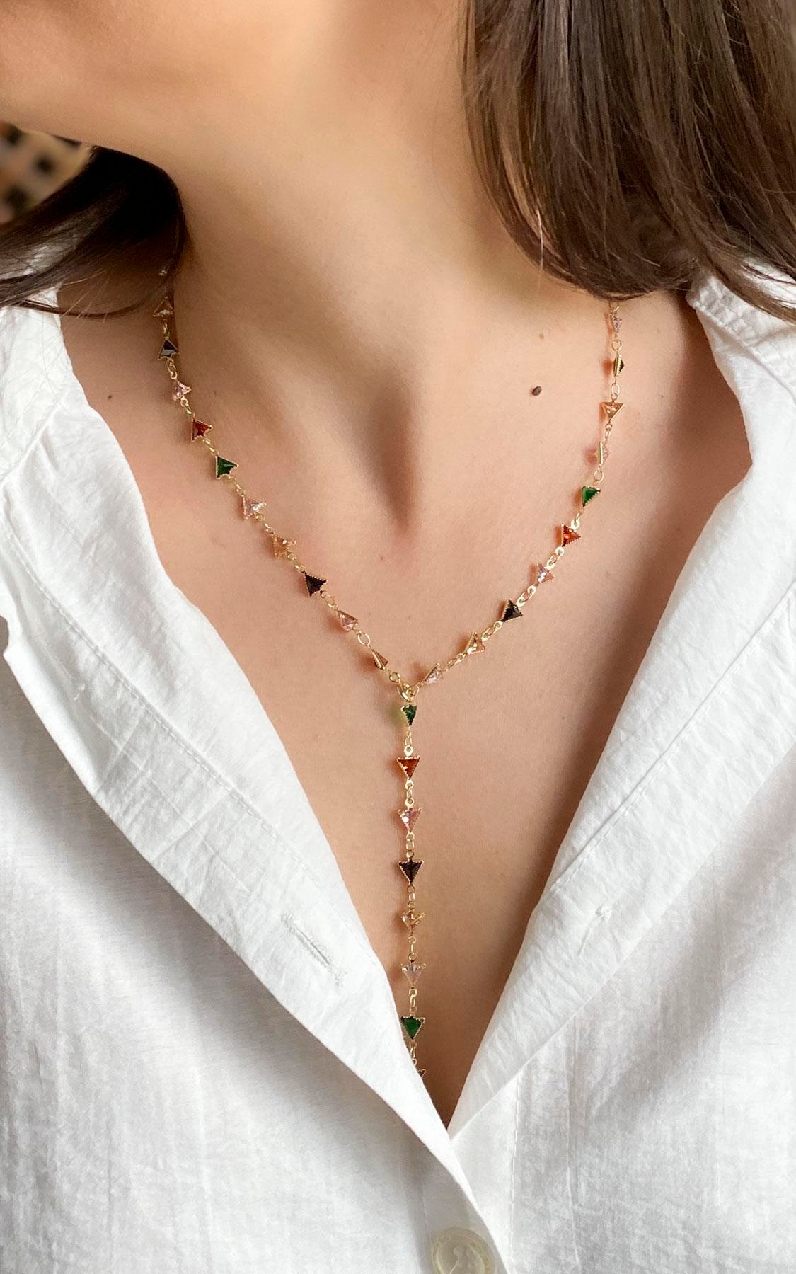 Geometrik Gold Renkli Çelik Y Kolye